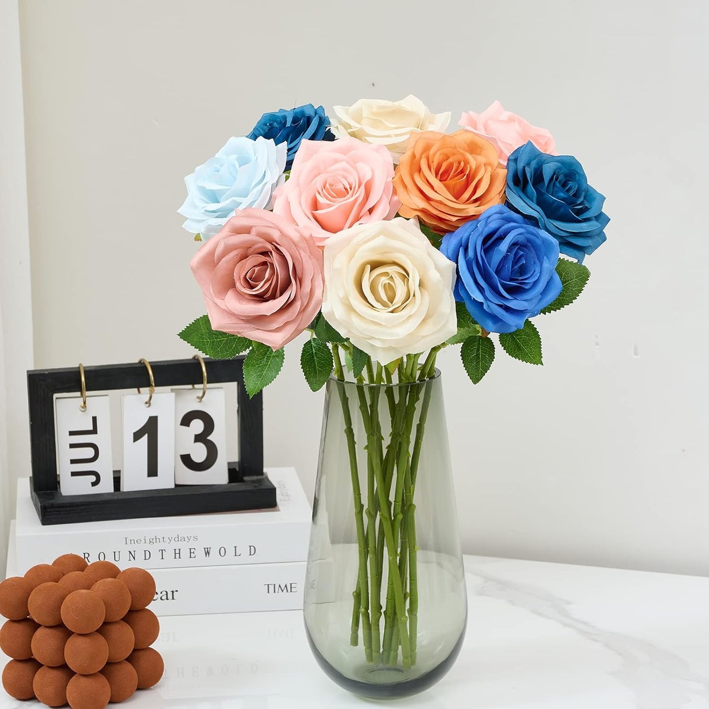 Artificial Rose 10pcs Open Flower Bouquet Faux Rose Stems for Wedding Arrangement, Bridal Bouquet, Centerpiece, Fake Faux Silk Flowers (Green)