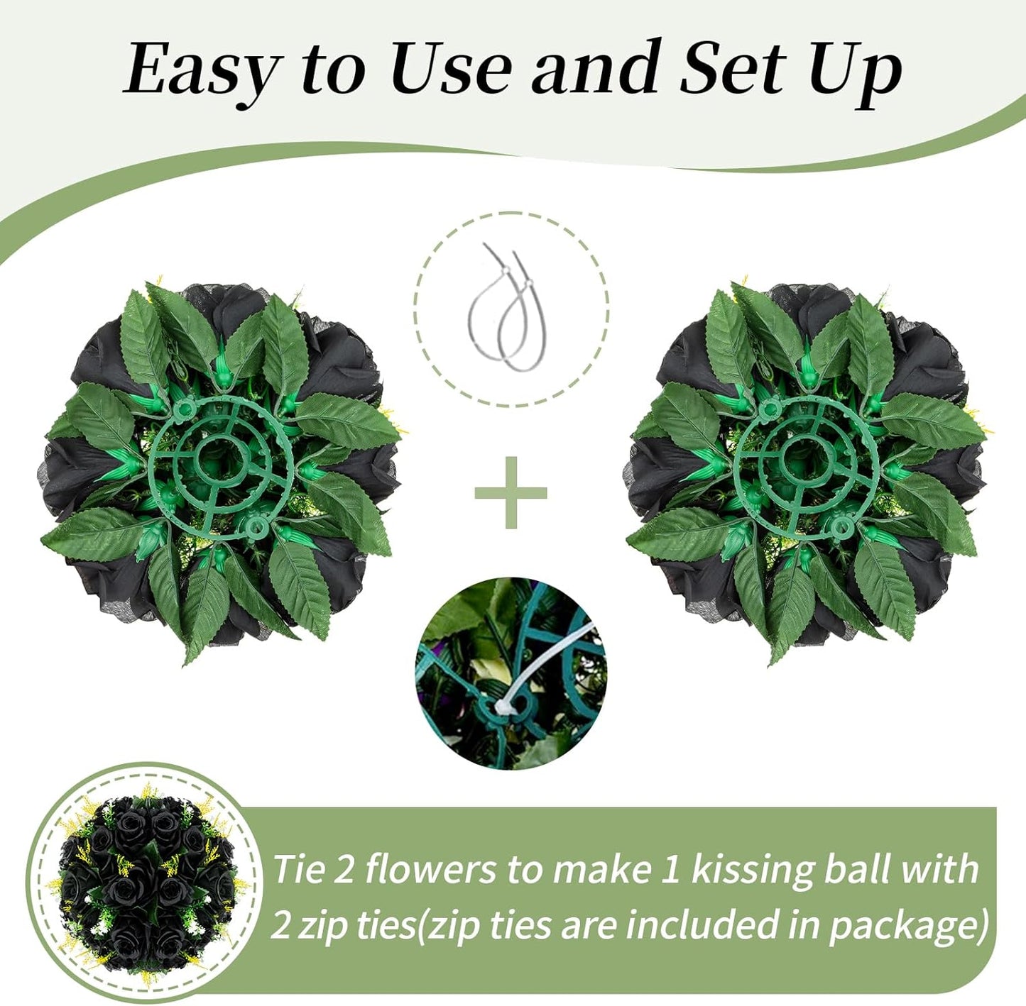 BLOSMON Flower Balls Wedding Rose Centerpieces 10 Pcs Black Fake Flowers Kissing Balls Decor Artificial Floral Arrangements Flower Bouquet of Roses Home Party Room Table DIY Decorations