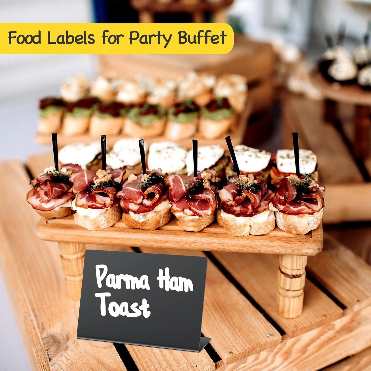 PigPotParty 18 Pcs 4"x3" Mini Food Labels for Party Buffet - Mini Chalkboard Signs for Food Display - Food Labels - Table Name Tags - Wedding Place Cards - Include 2 Wet Erase Markers