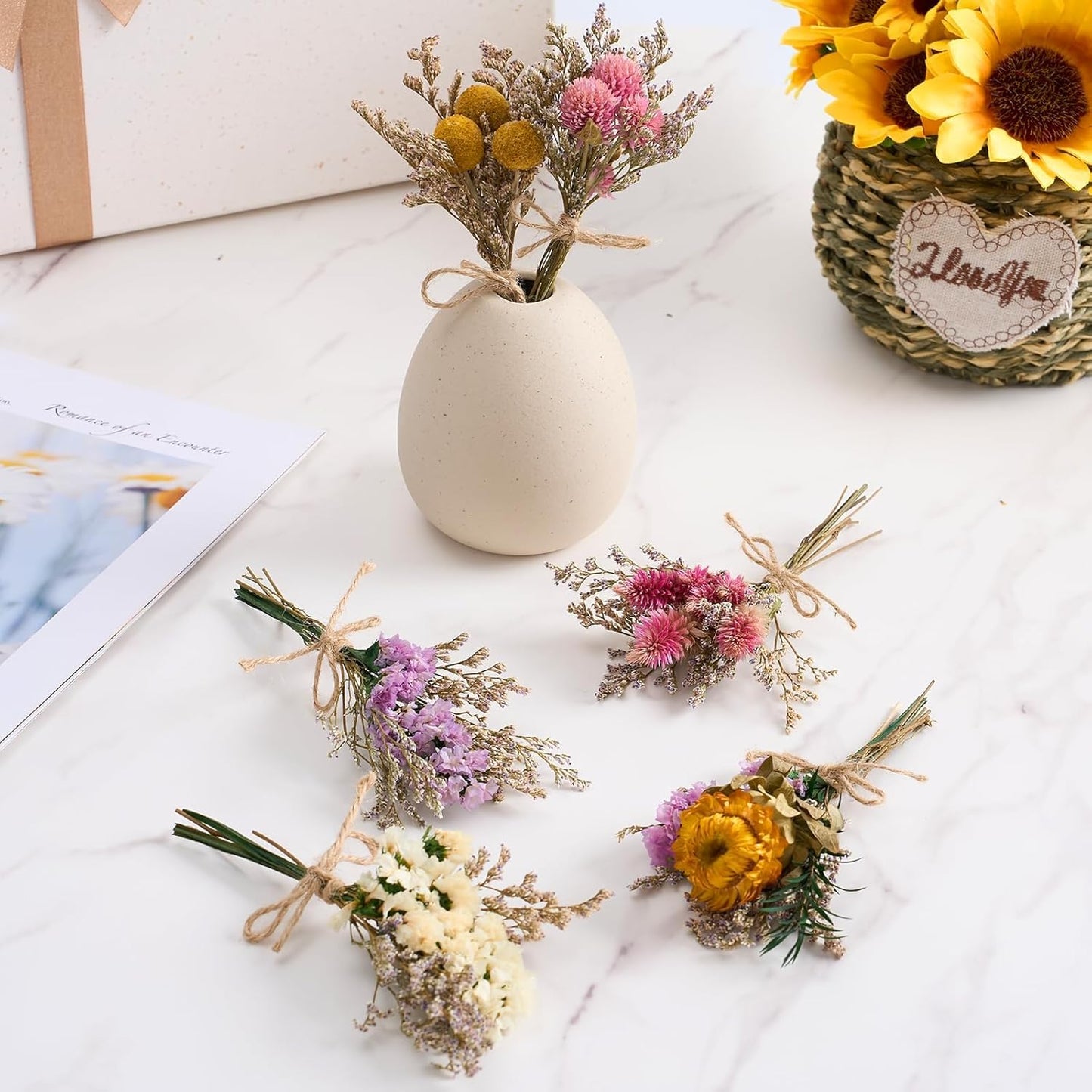 12/24 PCS Charming Dried Flowers Bouquet for Vase Various Dried Wildflowers with Stems Mini Handmade Wildflowers Natural Real Flowers Bulk Flowers Craft (Various Series, 12 PCS)