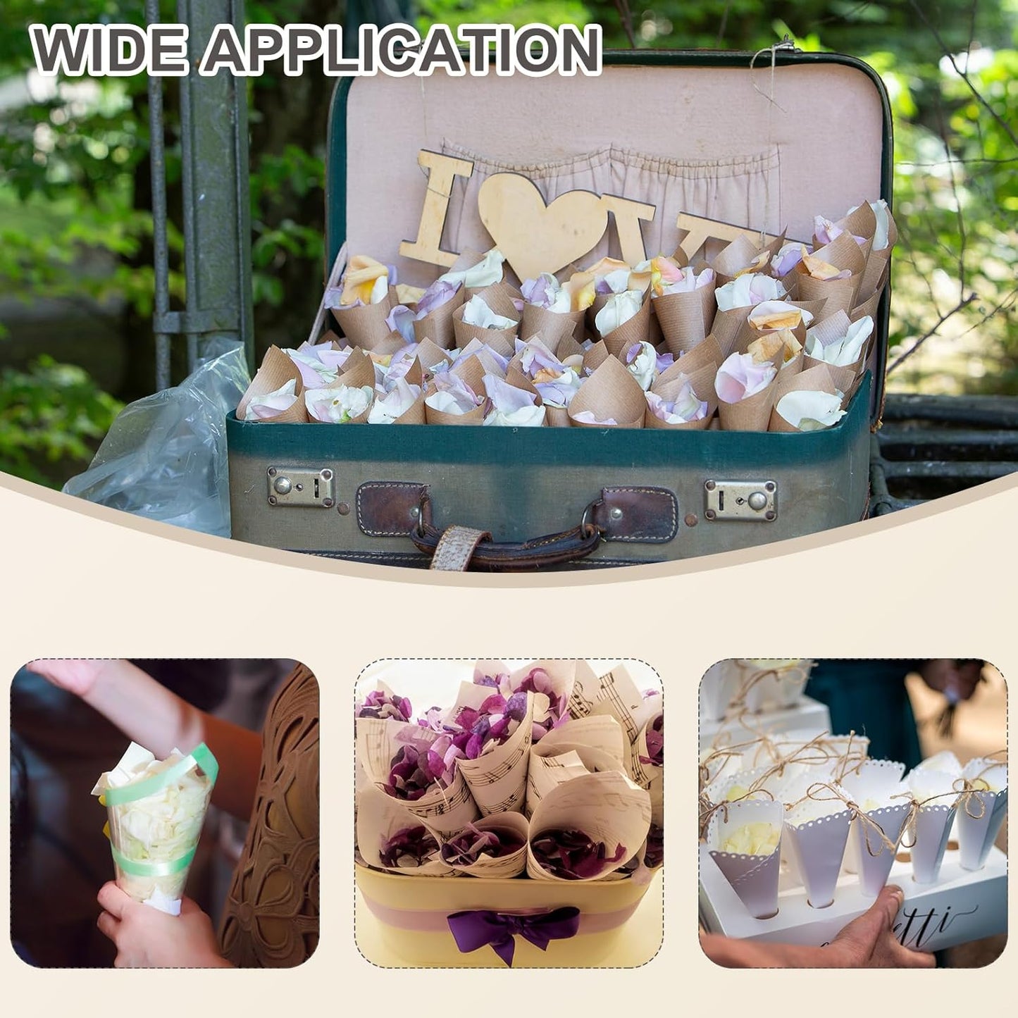 PATIKIL Wedding Confetti Cones, 50 Pcs Paper Tapers Hollow Print Lace Cone Bouquet for Party Candy Gift Boxes Chocolate Bags Buffet Bachelor Party Petals, Light Blue