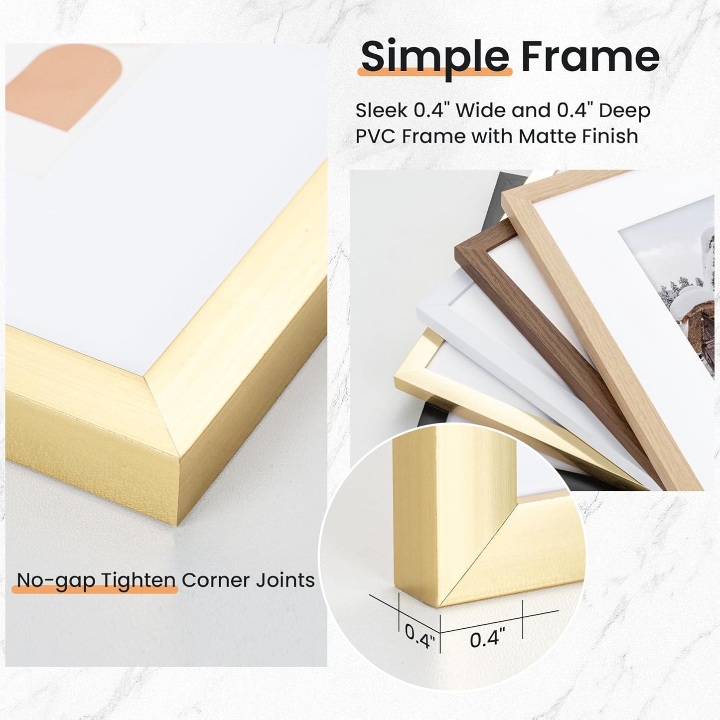 11x14 inch Picture Frame, 11x14 Photo Frames with 8x10 Removable Mat - High Definition Plexiglass - Vertical and Horizontal Display - Wall Hanging Frame - Gold, 5 Pack