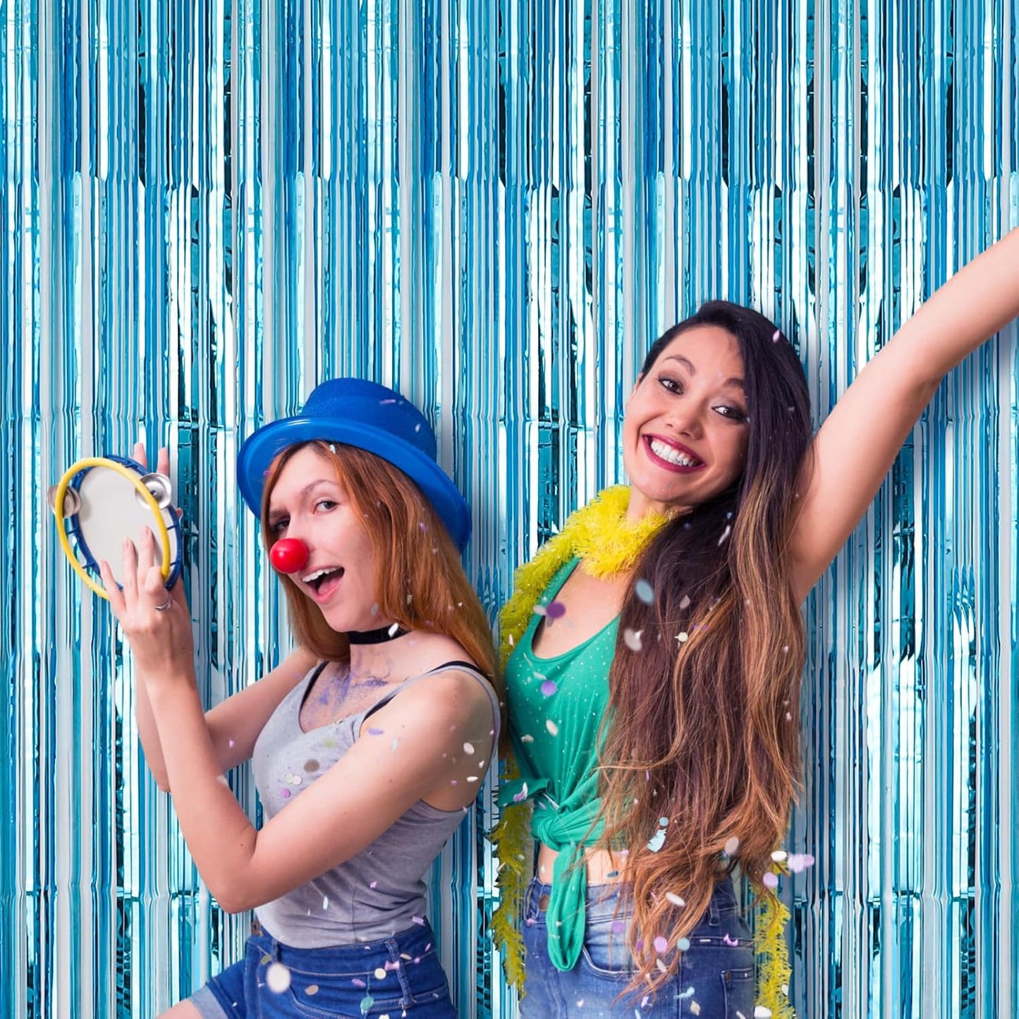 2 Pack 3.3x8.2 Feet Light Blue Foil Fringe Backdrop Curtains, Tinsel Streamers Birthday Party Decorations, Fringe Backdrop for Graduation, Baby Shower, Gender Reveal, Disco Party