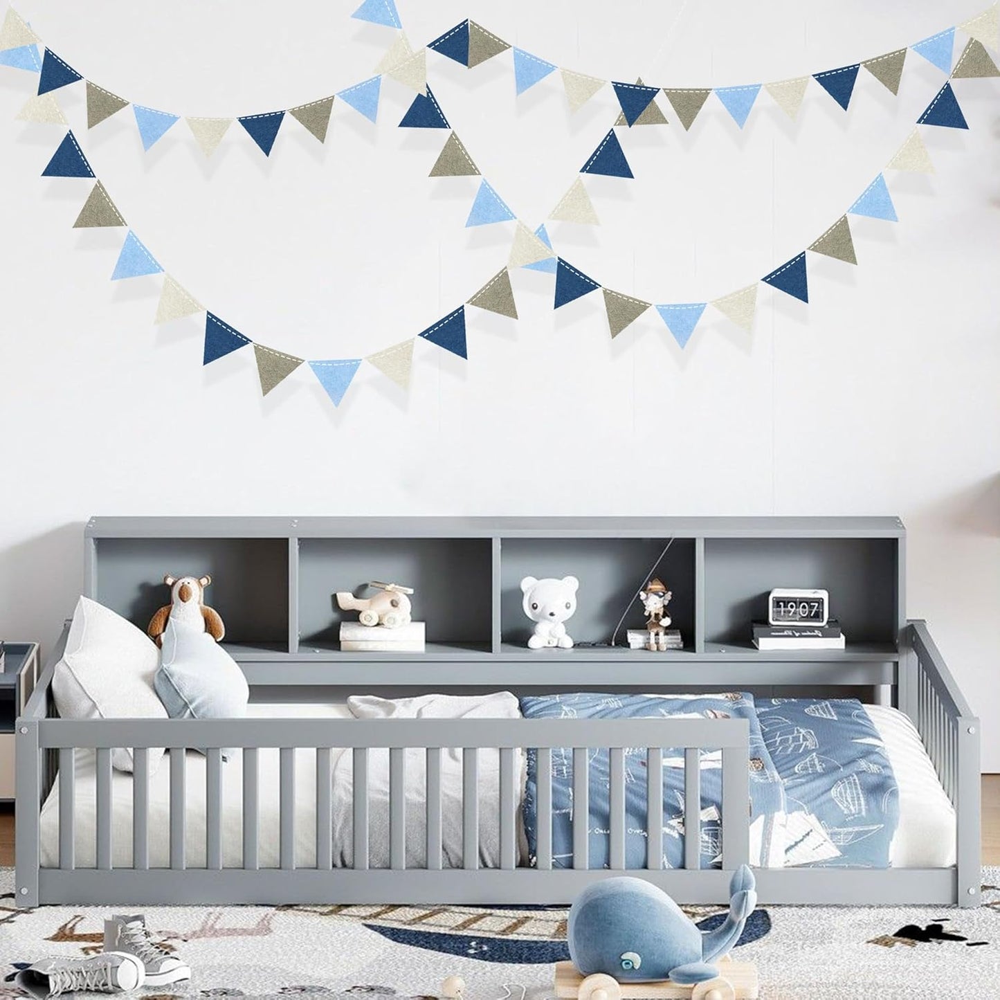 Dusty Blue Party Decoration Gray Blue Felt Hanging Triangle Mini Bunting Pennant Banner Flag for Baby Shower Birthday Wedding Nautical Ahoy Achor Bridal Shower Engagement Party Classroom Nursery Decor