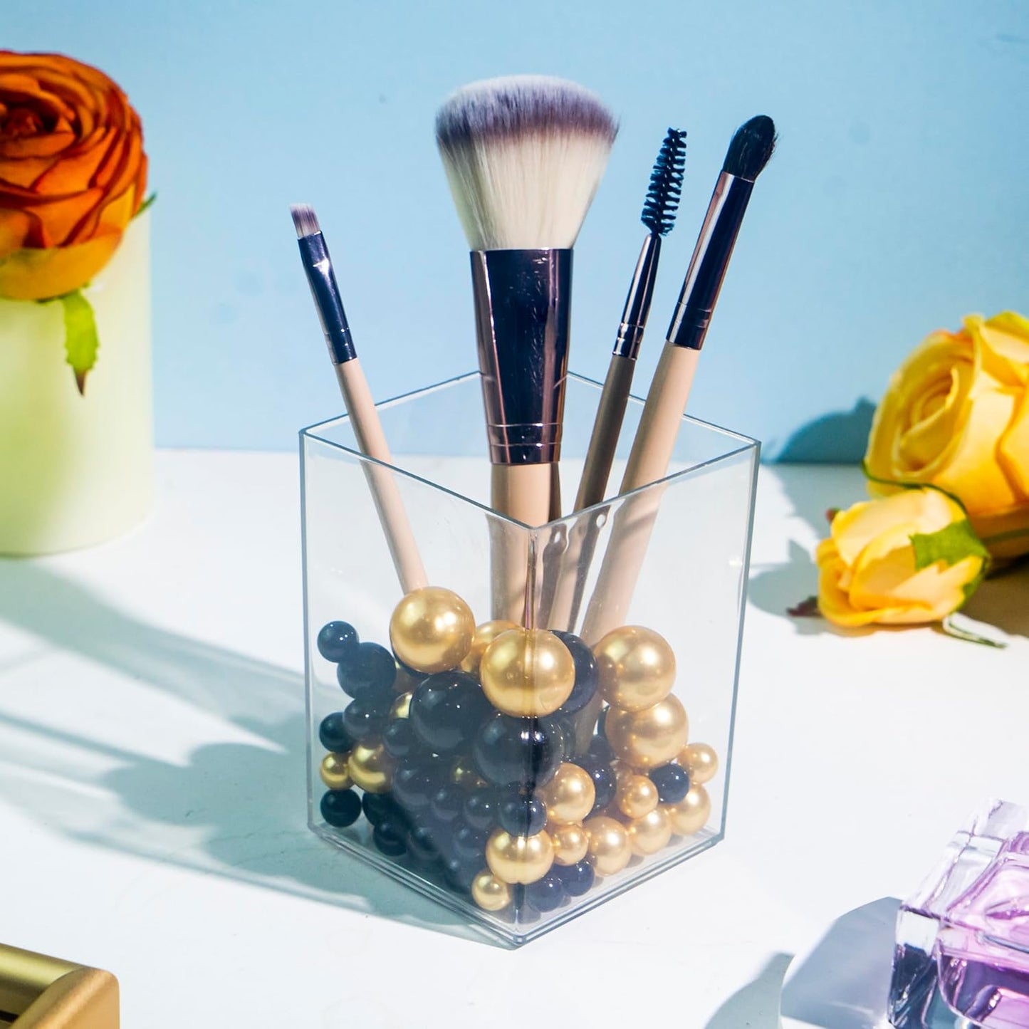 180PCS Black Gold Beads for Centerpieces Vases, No Hole Polished Pearl Makeup Beads Mixed 8/14/20mm Sizes, Pearl Vase Fillers Table Scatters for Party Wedding Decor