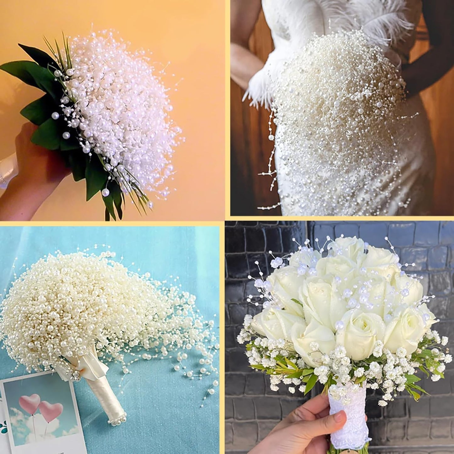 50 PCS Artificial Floating Beads for Centerpieces Vases, Black&White 8+3mm String Beads for Wedding Party Faux Pearl String for Decorating, String Pearls for Crafts Vase Filler