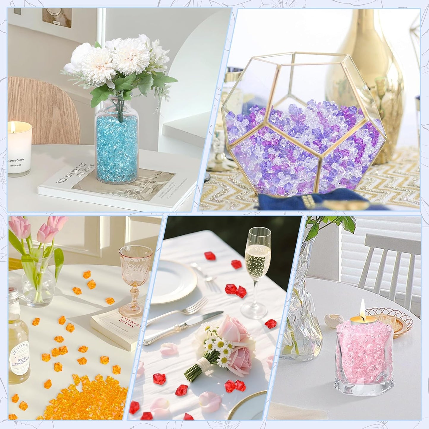 LAIDANLA 500PCS Orange Acrylic Gems Vase Fillers Plastic Diamonds Orange Fake Ice Cubes Fake Crushed Rocks for Centerpiece DIY Party Table Scatter Prop Wedding Decoration Accessories