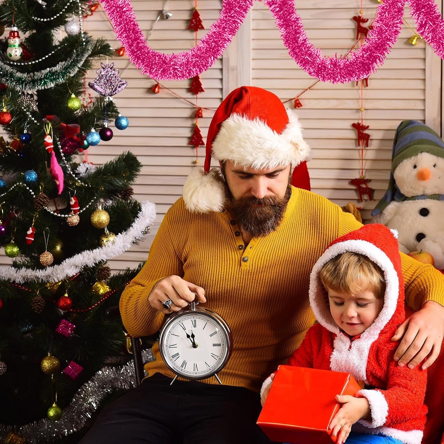 50 Feet Pink Christmas Tinsel Garland, Metallic Foil Twist Garland Wall Hanging Tinsel Banner Backdrop for Parade Floats, Easter, Mother's Day, Wedding Party Decorations (2in x 50ft)