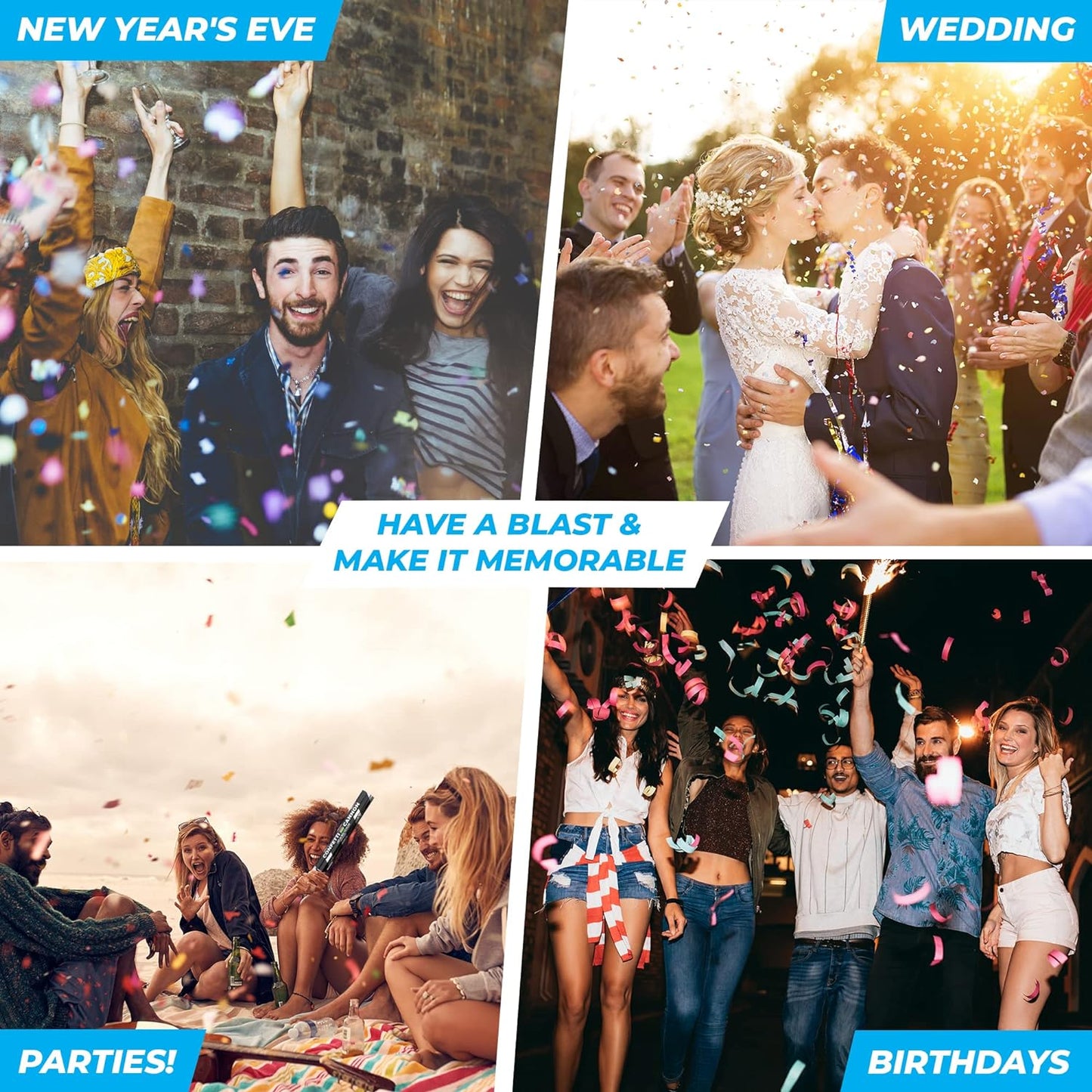 SILVER Confetti Poppers - 16" BIODEGRADABLE SILVER Confetti Cannon (Silver Party Poppers/Glitter/Bomb) Compressed Air Popper, Loud POP, For Wedding Send Off, Wedding Supplies, Birthday Party