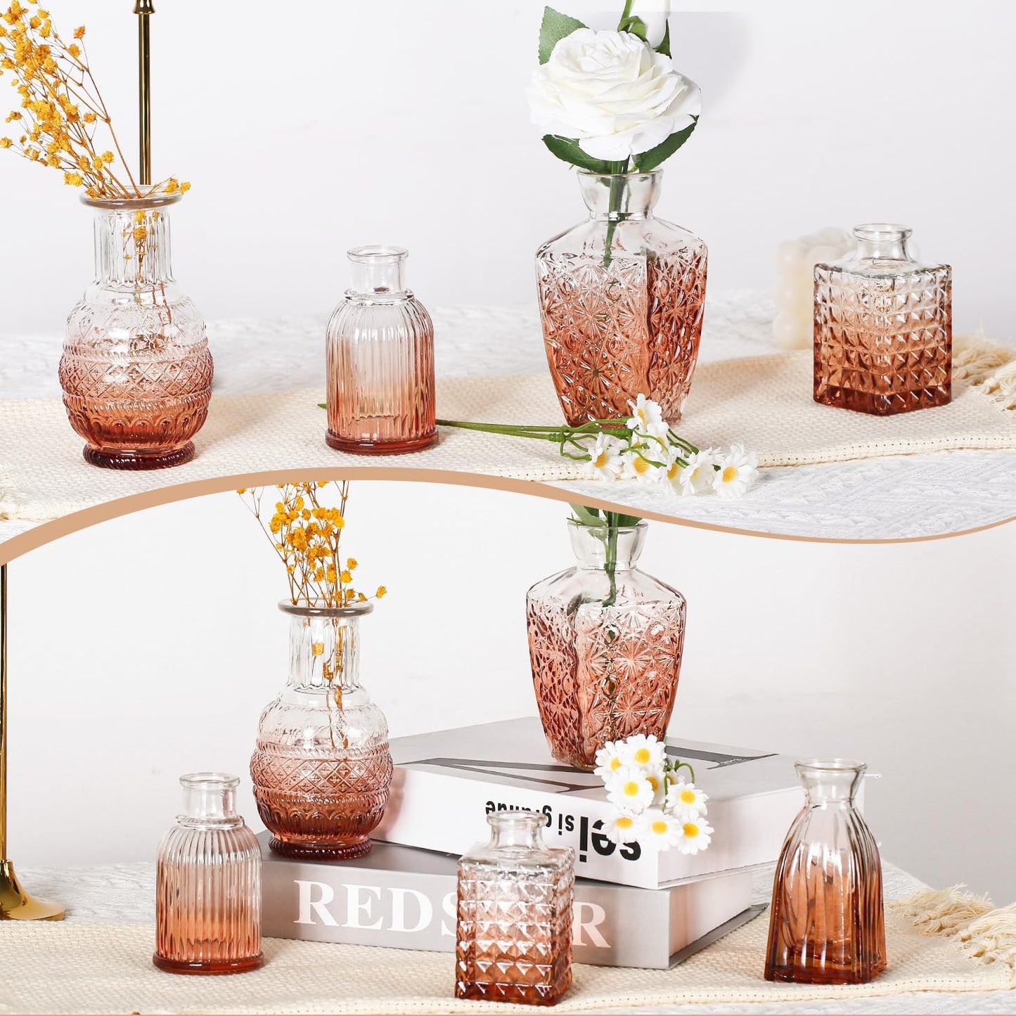 Mini Bud Vases Set of 12 As Wedding Centerpieces for Tables,Clear Bud Vases for Flowers,Small Flower Vases Suitable for Birthday Party,Anniversary,Wedding Reception,Baby Shower (Pink, 12PCS)