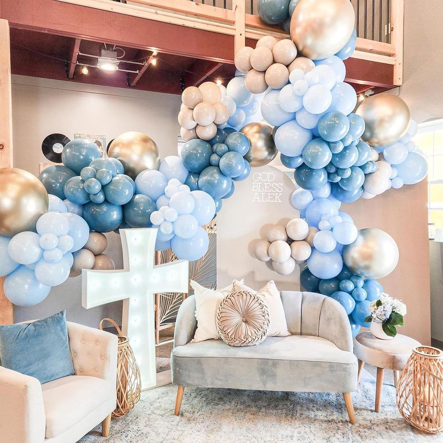 60 Pack Dusty Blue Gold Balloons, Slate Blue White Sand Teal Turquoise Crem Beige Latex Balloon Set Confetti Helium Balloon for Birthday Boho Baby Boy Shower Wedding Party Decorations