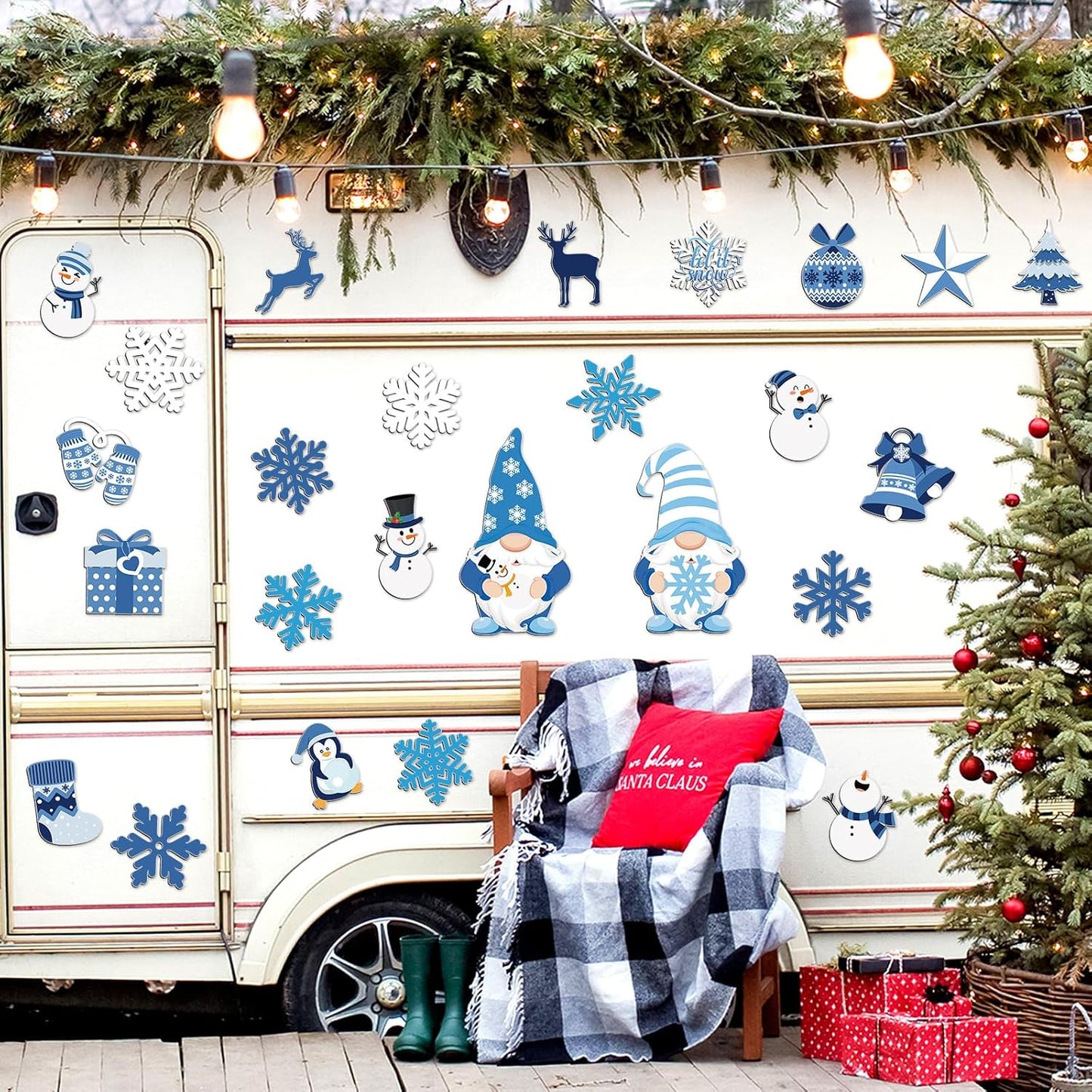 Xuhal 25 Pcs Christmas Magnets Decoration Winter Blue Gnome Snowman Snowflake Refrigerator Magnets Decorative Fridge Magnetic Stickers for Christmas Mailbox Car Metal Garage Door Decoration