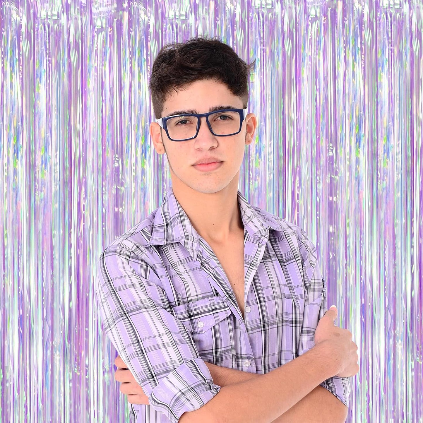 2 Pack Iridescent Purple Foil Fringe Curtains, Glittering Tinsel Streamers Party Decorations,Mermaid Fringe Backdrop for Gir's Birthday, Bachelorette, Baby Shower Theme Party