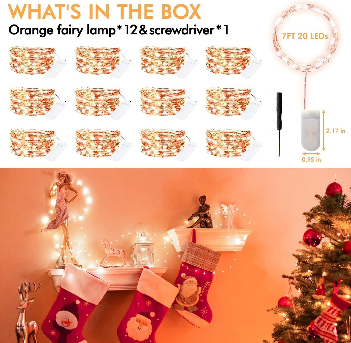 12 Pack Fairy Lights Battery Operated String Lights,7FT 20LED Waterproof Silver Wire Christmas Lights Outdoor,Firefly Mini Lights for Bedroom Party Birthday Wedding Home Decor