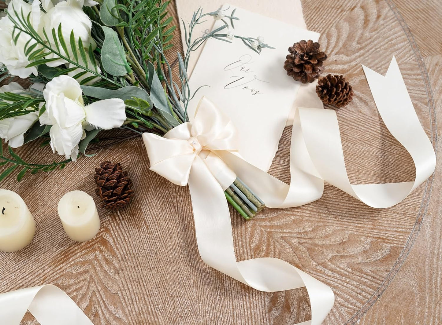 Ivory Satin Ribbon 1-1/2 Inch x 50 Yards Double-Faced Polyester Cream Ribbons for Christmas Gift Wrapping Bows Crafts Floral Bouquet Wedding Invitations