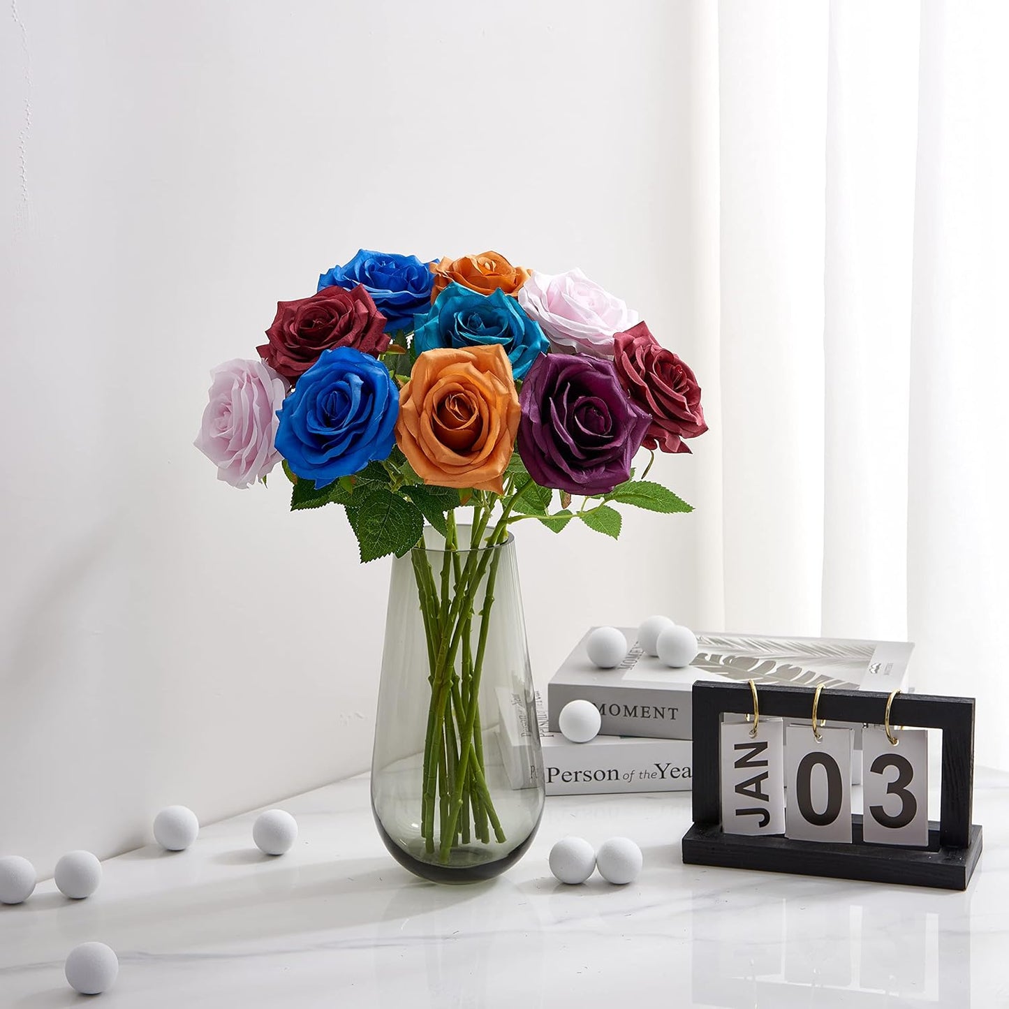 Artificial Rose 10pcs Open Flower Bouquet Faux Rose Stems for Wedding Arrangement, Bridal Bouquet, Centerpiece, Fake Faux Silk Flowers (Wine Red)