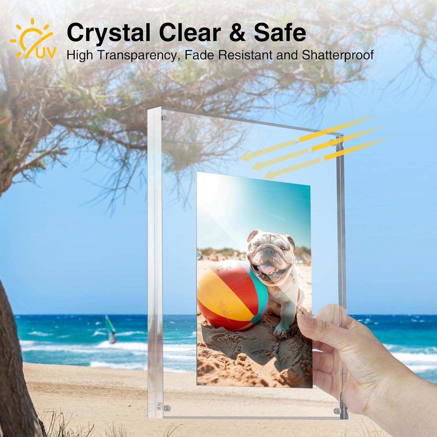 HOUSE DAY Acrylic Picture Frames 5x7, 2 Pack Magnetic 5x7 Picture Frame, Double Sided Clear 5 x 7 Photo Frame with Microfiber Cloth, Frameless FreeStanding 5x7 Frame Gift for Desktop Display