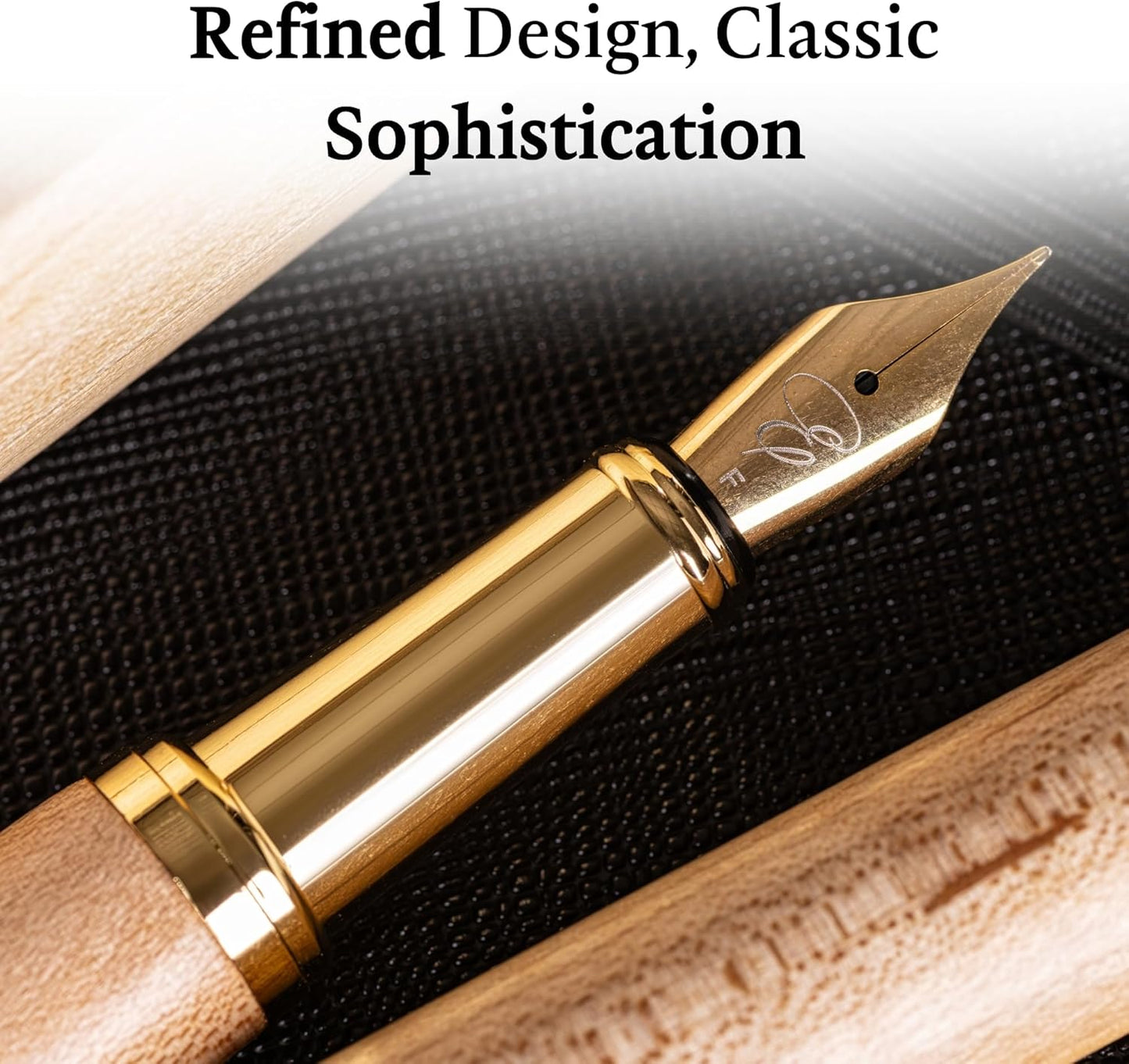 Ellington Pens Elegant Wood Fountain Pen Set – Includes Wooden Pen Box, Ink Converter, 6 Ink Cartridges, and Gift Box – Writing, Calligraphy