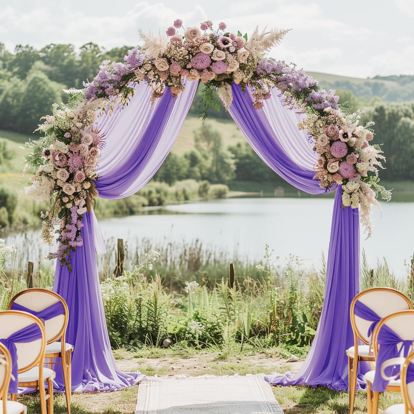 Wokceer Wedding Arch Draping 2 Panels 28.7" x 20FT Lavender Purple Sheer Fabric Backdrop for Ceremony, Birthday Party, Bridal Shower Decoration