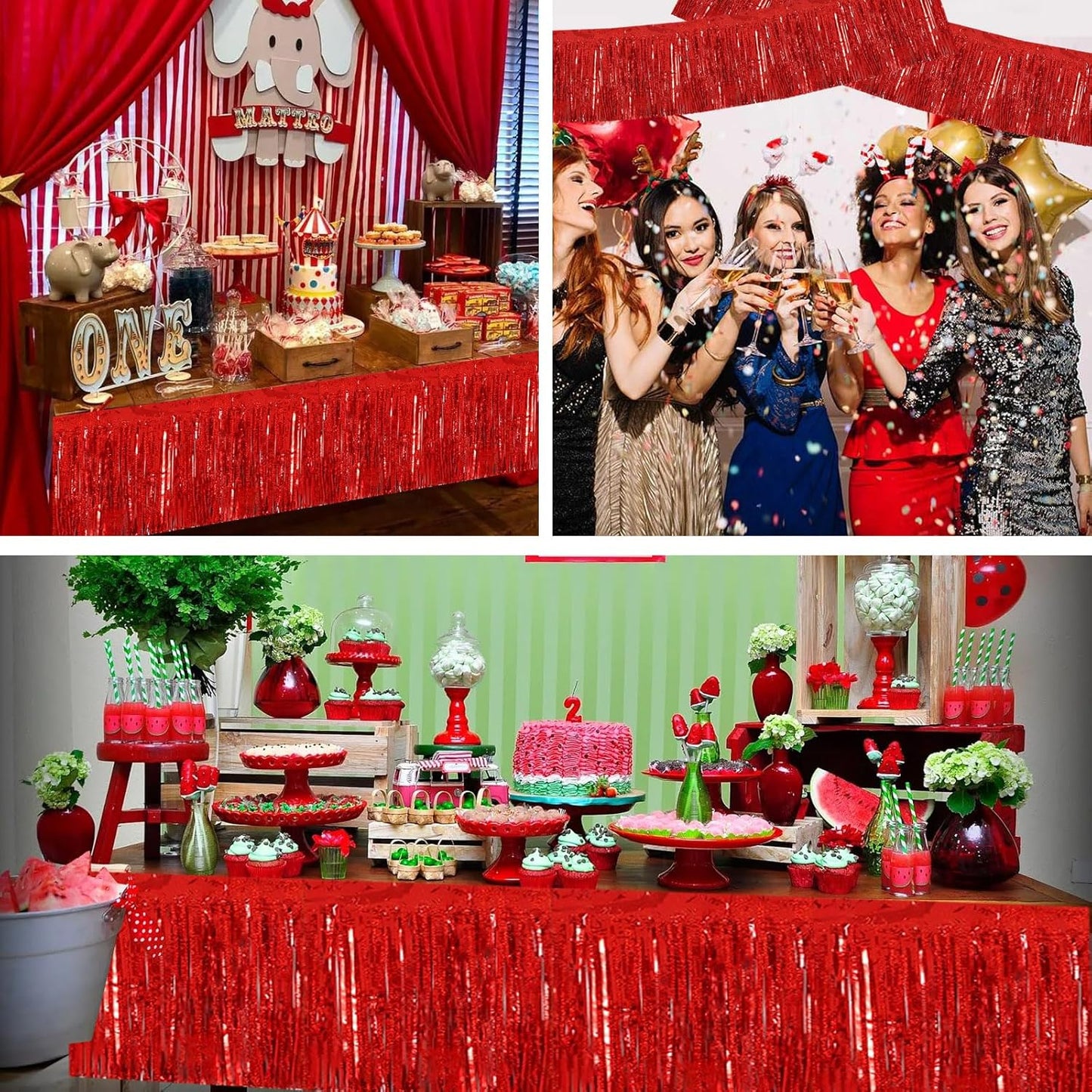 BEISHIDA 3 Packs Metallic Foil Fringe Garland Laser Red Wall Hanging Tinsel Fringe Banners for Car Floats Bridal Shower Wedding Birthday Easter Graduation Holiday Party Decoration(30 Feet)