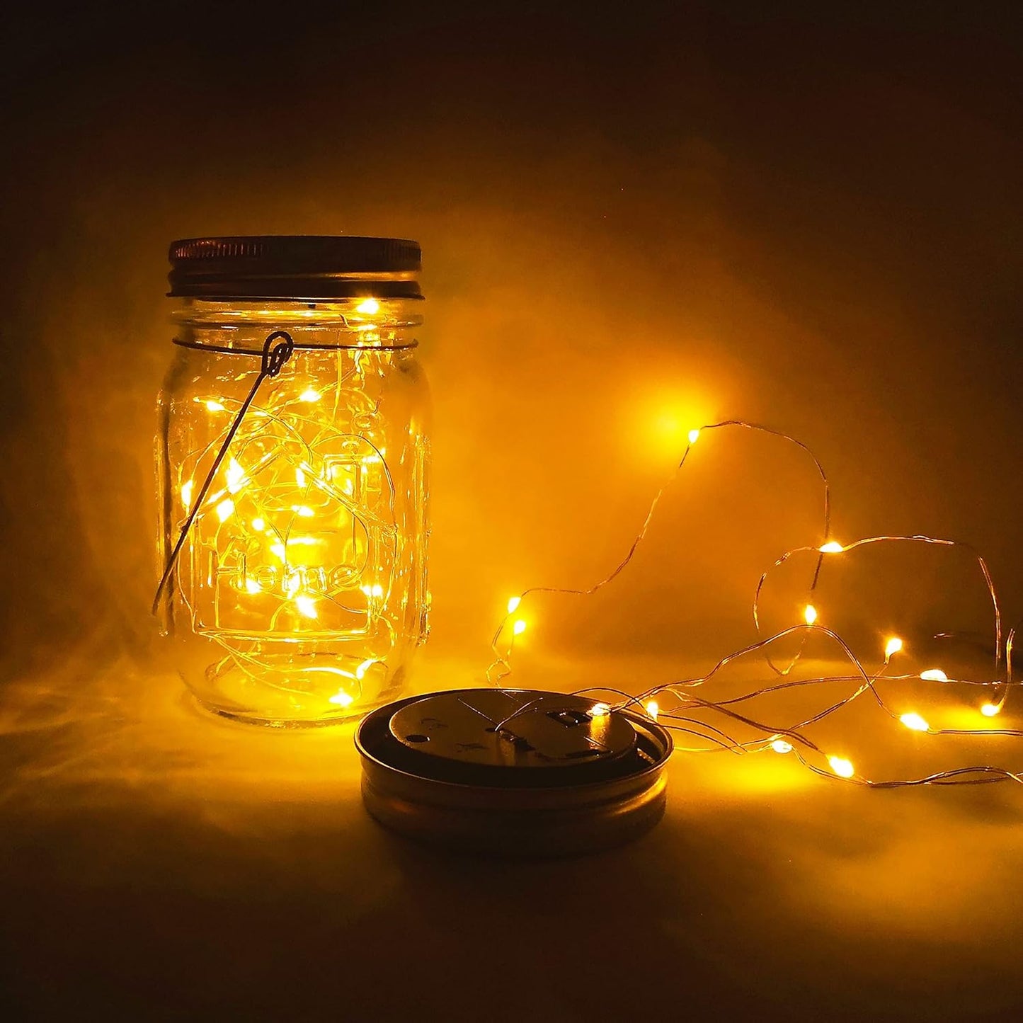 Solar Mason Jar Lights,4 Pack 30 Led Starry Fairy String Hanging Jar Lights,Solar Lanterns for Outdoor Patio Party Garden Wedding Halloween Christmas Projector Decor Light(Mason Jars/Handles Included)