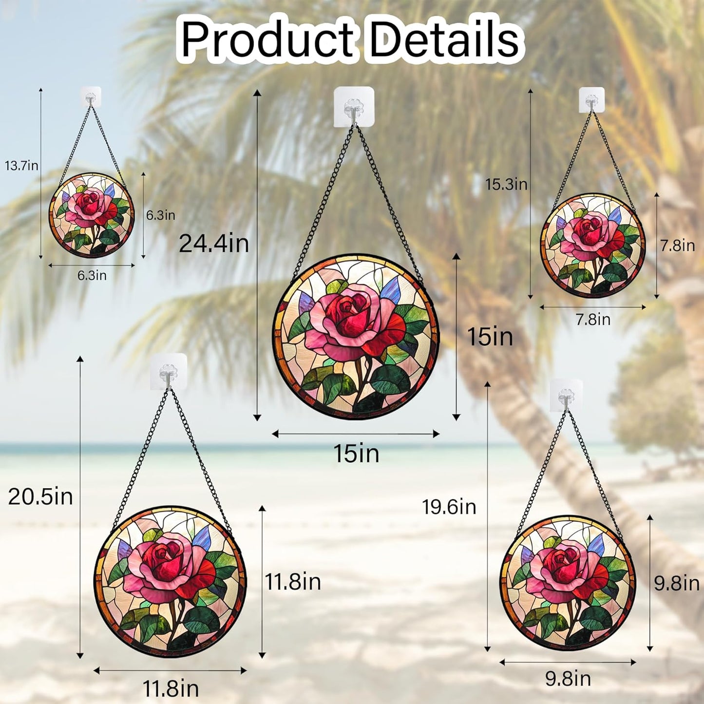 Stained Glass Window Hanging - Pink Rose Suncatcher for Door Garden Home Decor Birth Flower Sun Catcher Christmas Birthday for Friend Lovers Women Mom Nana 7.8 in