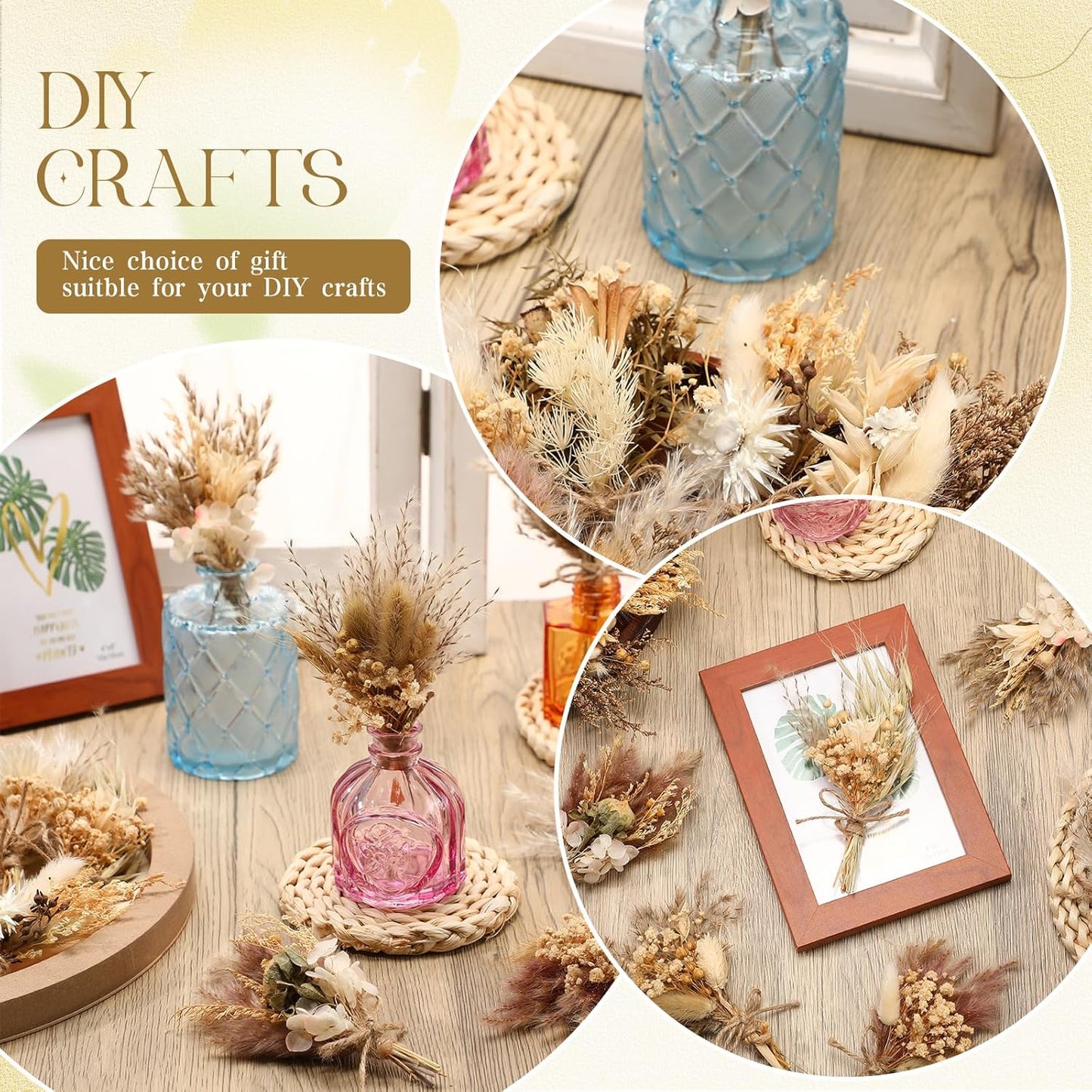 Layhit 12 Pack Boho Dried Flower Bouquet Mini Wedding Handmade Dry Flowers Decor for Vase Crafts DIY Photo Boutonniere for Men Floral Plant for Bridesmaid Gift Birthday Decor