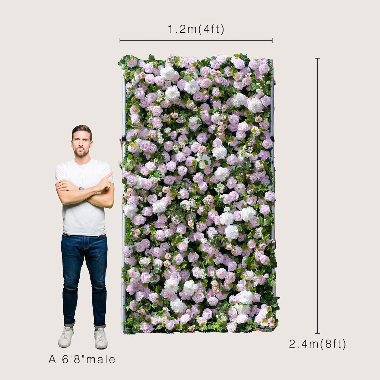 Artificial Luxury Flower Wall Panels, Gorgeous 3D Silk Floral Backdrop for Wedding, Baby Show, Party and Home Decor, Quick Assembly/Storage, Eco & Pet Friendly, 2 pcs, Each Panel 2 * 8 ft.