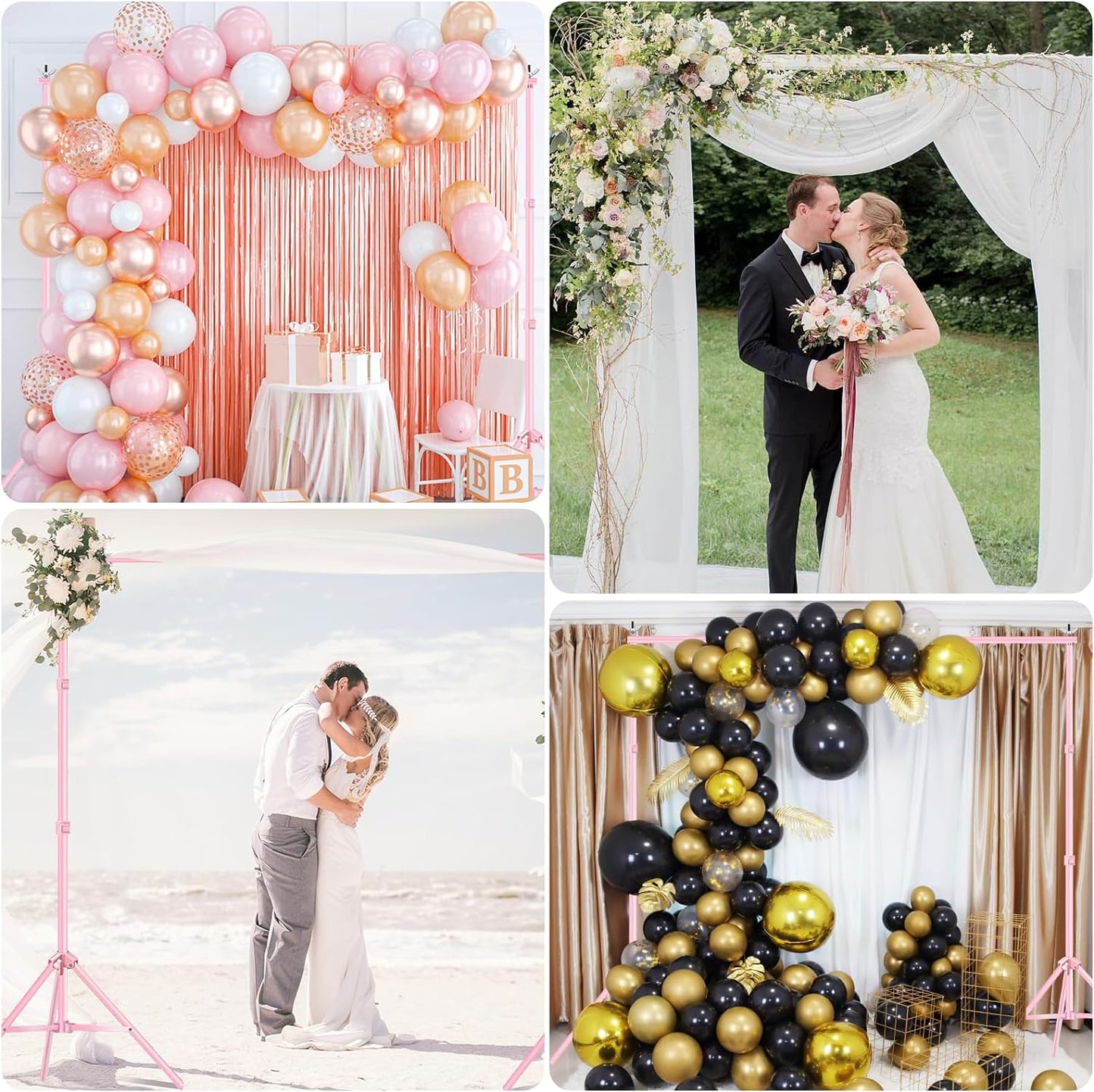 EMART Backdrop Stand 10x7ft(WxH) Photo Studio Adjustable Background Stand Support kit with 2 Crossbars, 8 Clamps, 2 Sandbags and Carry Bag for Parties, Events Decoration, Wedding, Photography -Pink