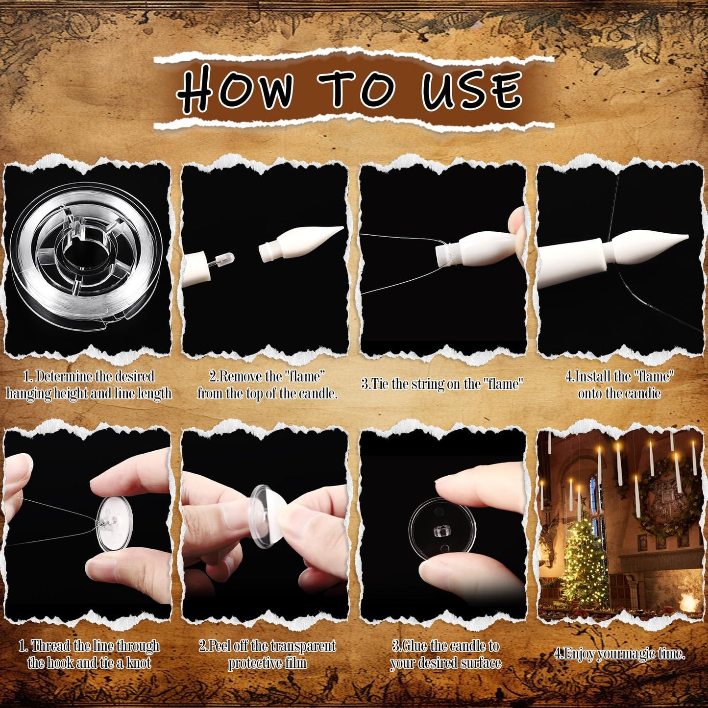 24PCS Floating Candles with Wand, Magic Hanging Candles, Flickering Warm Light LED Taper Flameless Candles with Wand Remote for Halloween,Christmas Party Decorations Indoor Deco,Bset Gift.