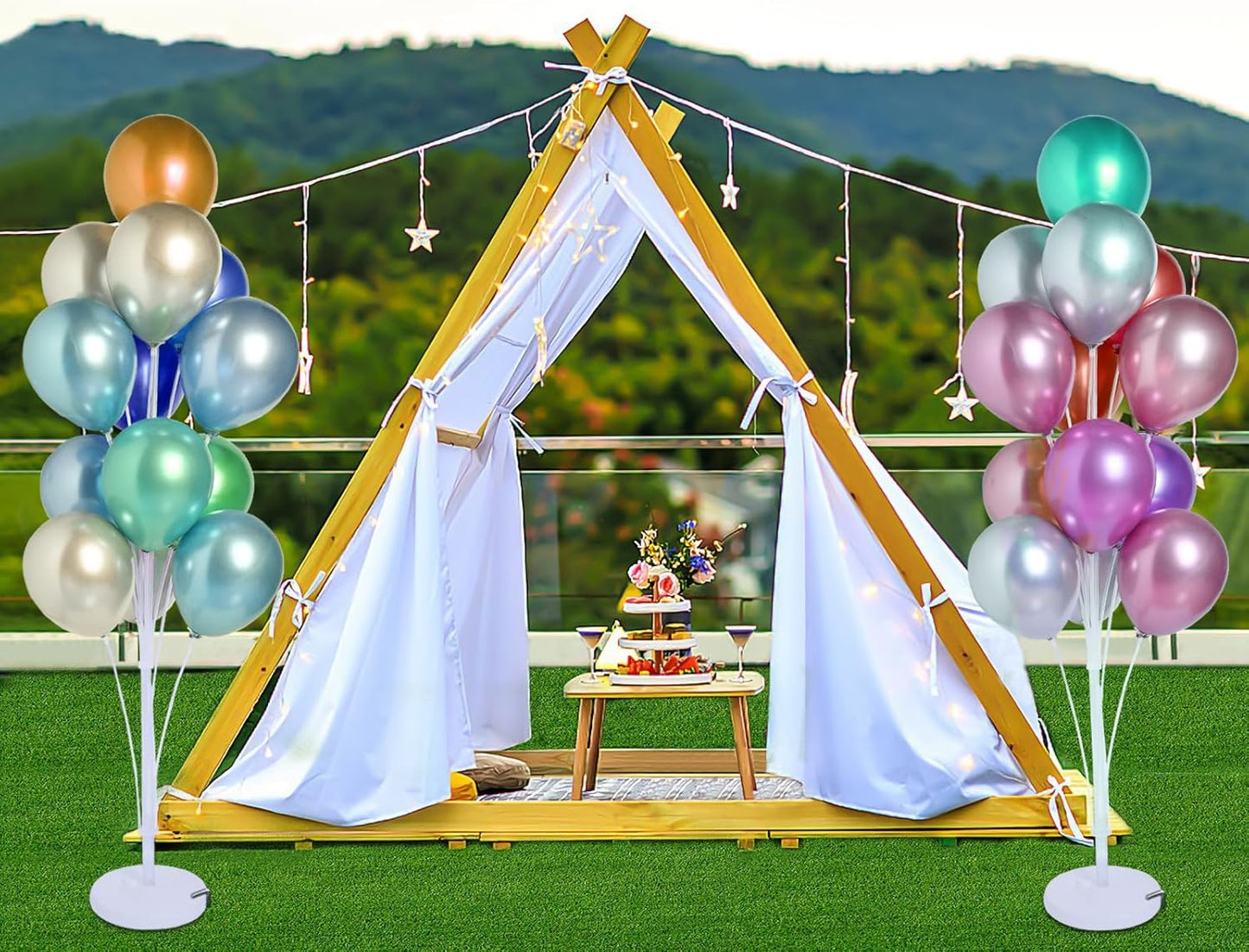 2 Sets of Balloon Stand Kit - 62in Balloon Stands with Base, Balloon Sticks, Decorations for Party Birthday Wedding Baby Shower Gender Reveal Graduation