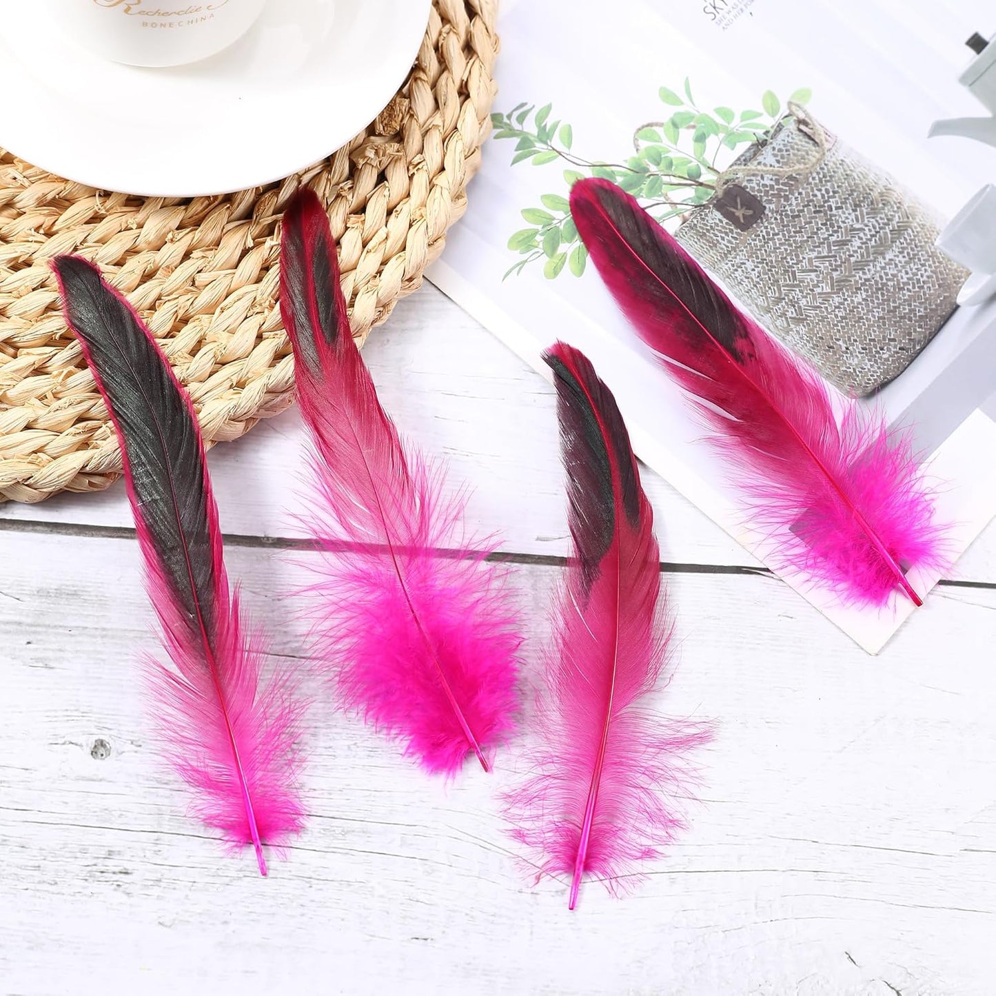 SOGUGOM Pink Rooster Tail Feathers - 200 pcs 5-7 inch Natural Small Feathers Bulk for Craft Projects, Hats, Costume and Party(Hot Pink)