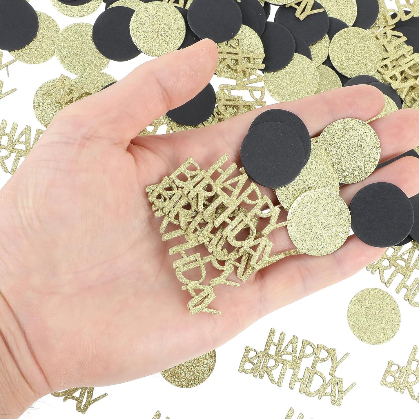 200Pcs Happy Birthday Confetti, Gold Black Birthday Confetti for Table, Metallic Foil Balloon Confettis Scatter Decoration for Party DIY Art Craft