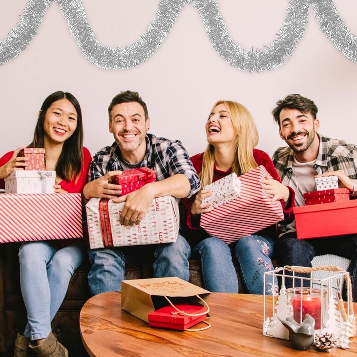 50 Feet Christmas Foil Fringe Banner Metallic Tassle Garland Metallic Backdrop Parade Floats Shiny Hanging Ceiling, Valentine's, Wedding, New Year Party Decorations(2" x 50', Silver)