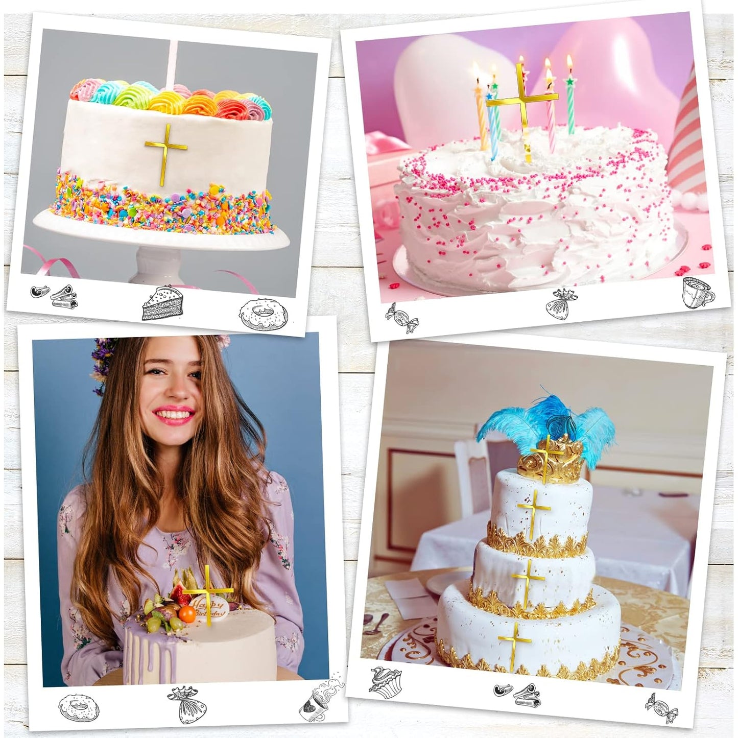 Blulu 16 Pieces Baptism Cake Toppers Crossing Cupcake Toppers Gold Mirror Acrylic Cake Picks Baptism Decor Christian Decorations(Elegant Style)