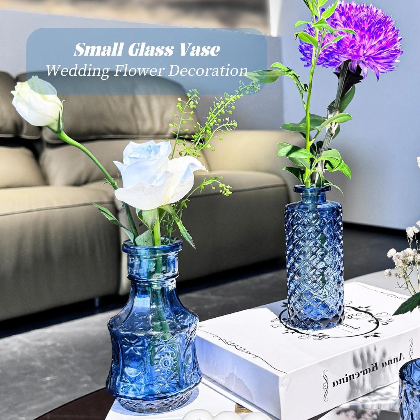 Mini Bud Vases As Wedding Centerpieces for Tables,Clear Bud Vases for Flowers,Small Flower Vases Suitable for Birthday Party,Anniversary,Wedding Reception,Baby Shower (Blue, 12PCS)