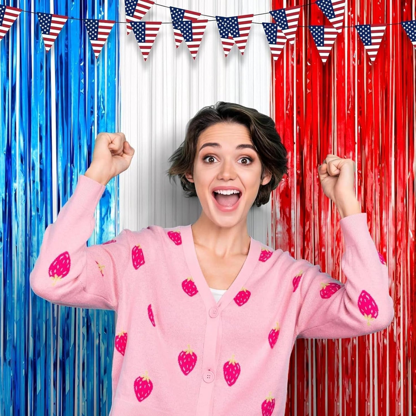 2 Pack Red White and Blue Tinsel Foil Fringe Curtains, 4th of July Decorations, Metallic Tinsel Party Streamers Backdrop for Patriotic, Memorial Day, Independence Day Party Decorations