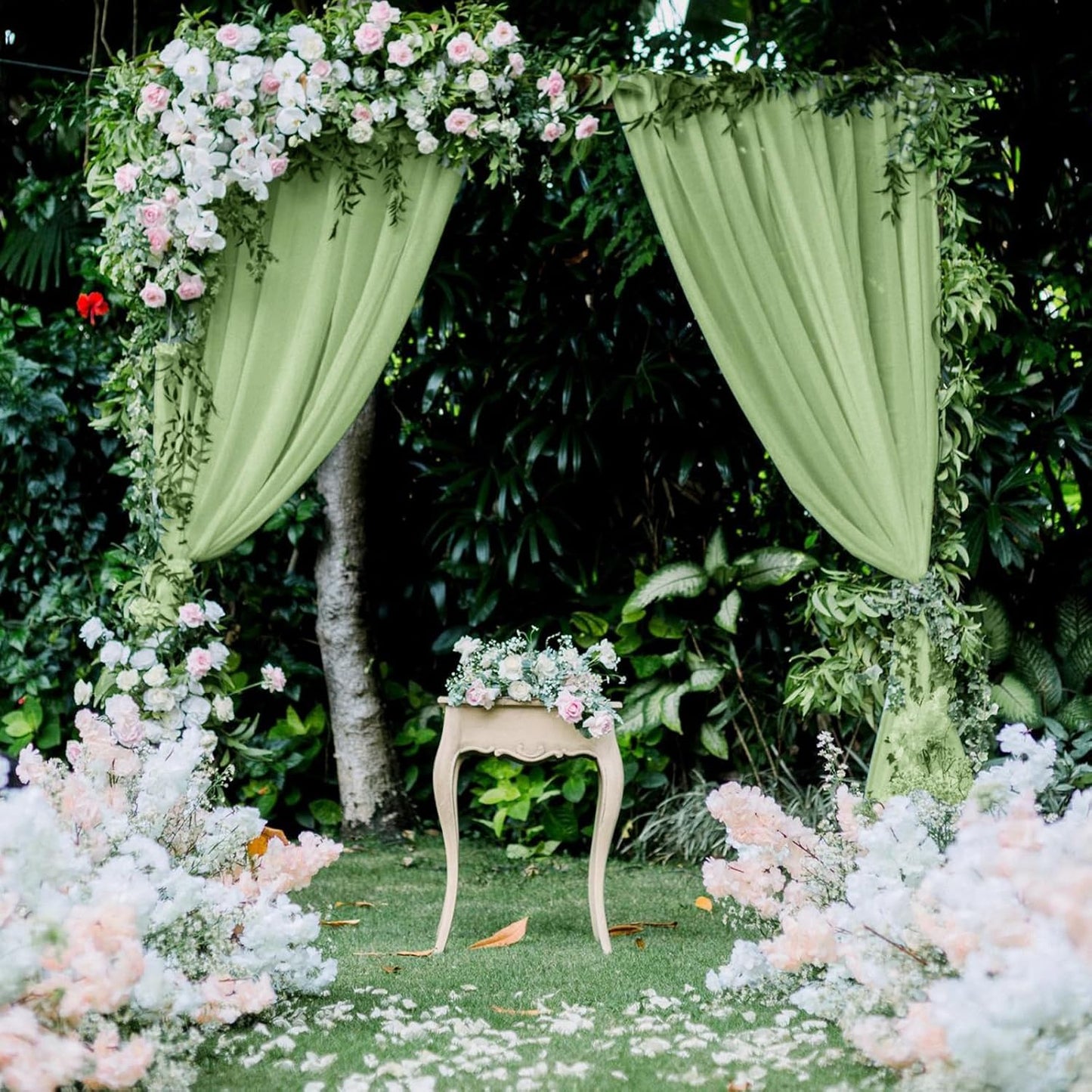 VOK Wedding Arch Draping Fabric Chiffon Fabric, 29in x 18Ft Sheer Chiffon Outdoor Curtain for Wedding Ceremony Birthday Party Decoration (Sage Green,1 Panel)