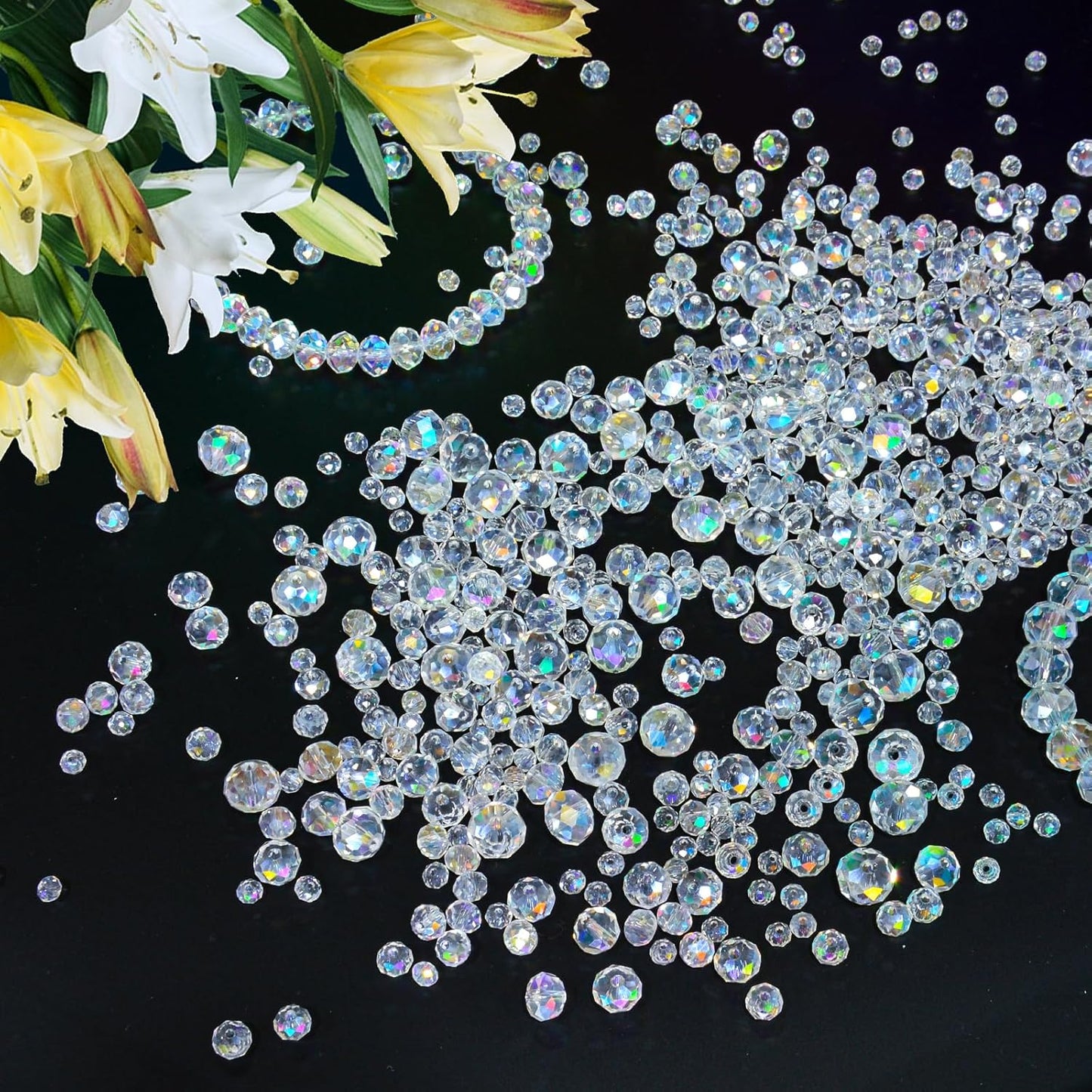 220Pcs 10mm Crystal Glass Beads for Jewelry Making Beads for Bracelets Necklace Pendants Making Supplies(White AB Color)