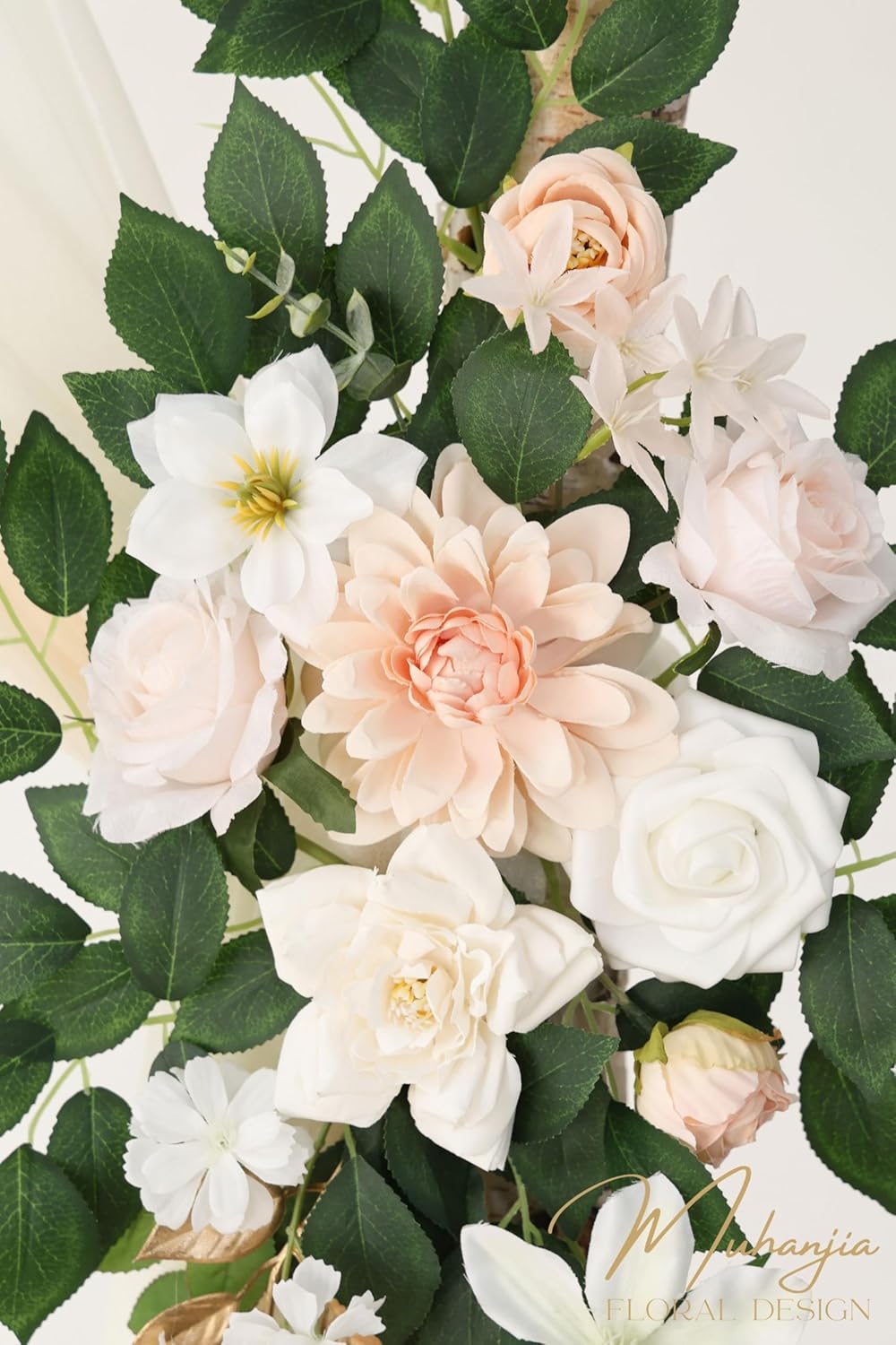 Artificial Wedding Arch Flowers Kit(Pack of 4),2Pcs Artificial Flower Arch Decor, 2Pcs Chiffon Fabric Drapes, Ceremony Decoration, Floral Outdoor Party Decor (Champagne & Cream)