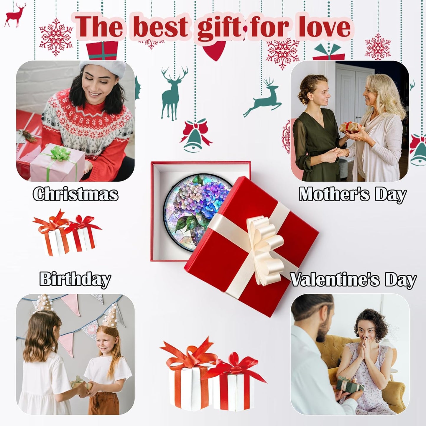 Stained Glass Window Hanging, Blue Purple Hydrangea Flowerpot Suncatcher for Doors Home Sun Catchers Decoration and Christmas, Mother's Day Birthday Gifts for Women, Men, and Mom 14.9 in