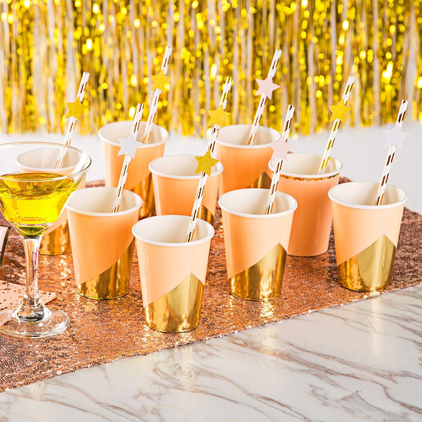 MOWO Glitter Five Stars Confetti Wedding Party Decor and Table Decor, 1.2’’ in Diameter (glitter gold,pink,white,200pc)