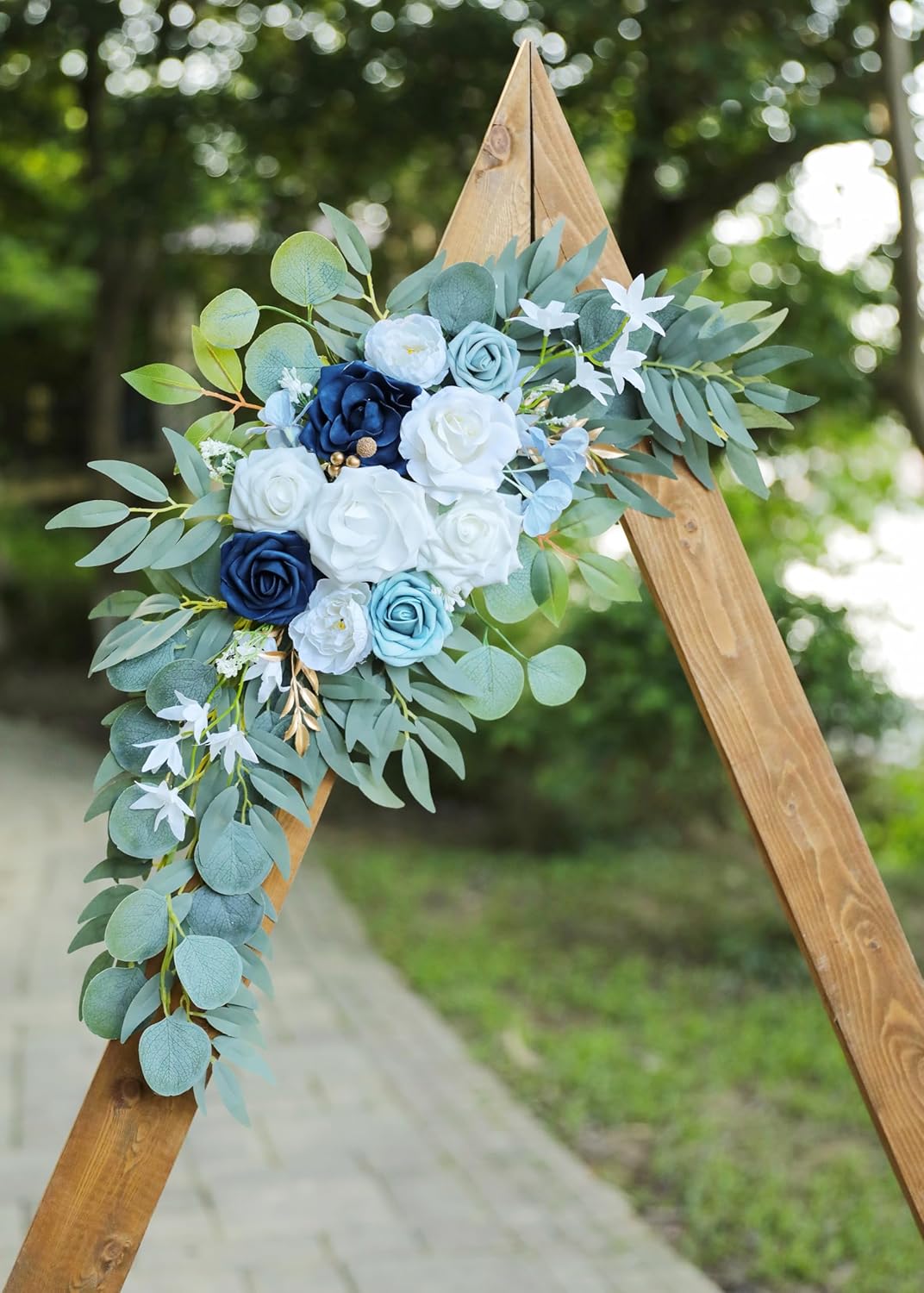 Artificial Dusty Blue Wedding Arch Flower Swags Set of 2 for Welcome Signs Floral and Wedding Reception Ceremony Decorations, White Flowers Decor