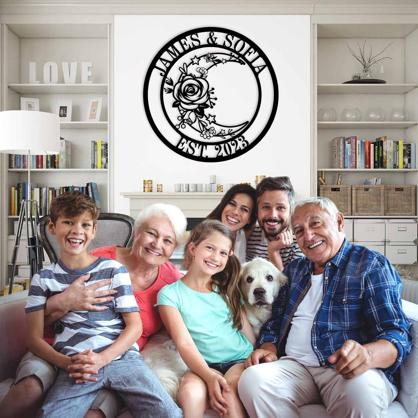 Moon Metal Floral Art Decor Black Boho Large Floral Moon and Star Phase Wall signs for Half Moon Flower Sculpture Hanging Wall Decor for Bedroom