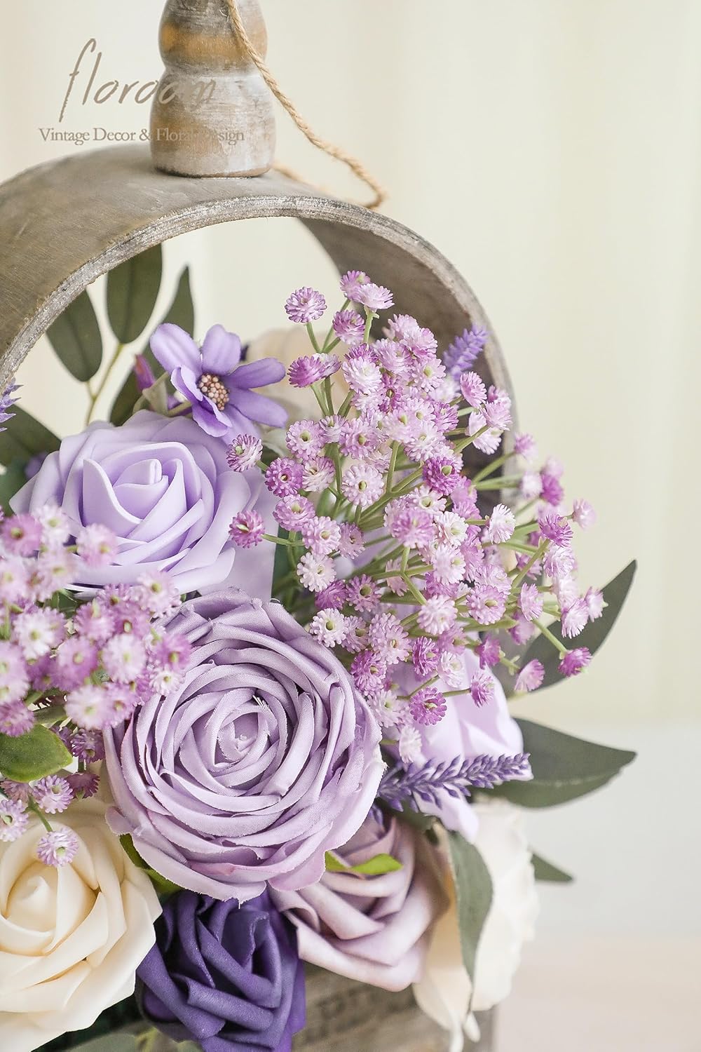 Floroom Lilac Lavender Artificial Flowers Fake Roses Peony and Greenery Combo Box Set for DIY Purple Wedding Bouquets Bridal Shower Centerpieces Floral Arrangements Party Tables Home Decorations