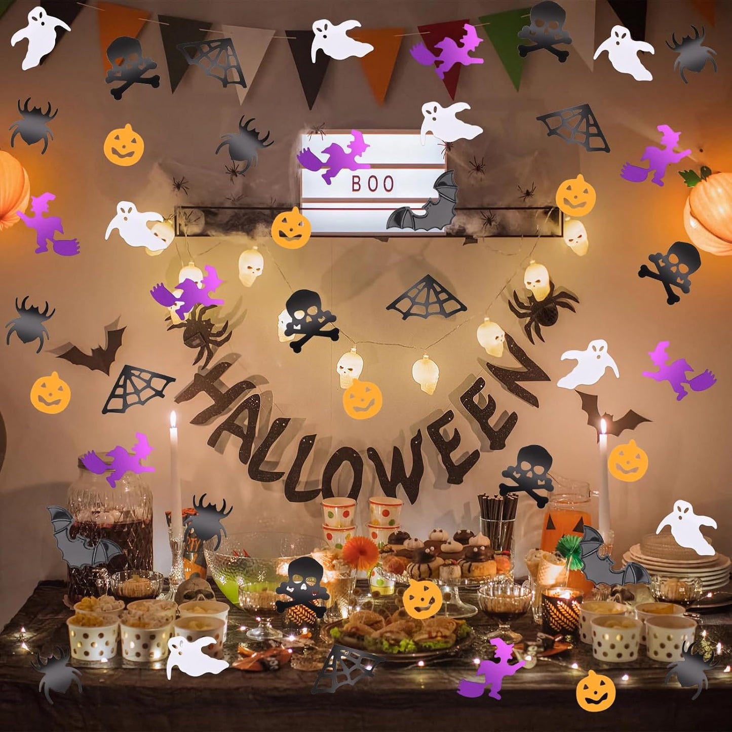 MARFOREVER Halloween Glitter Confetti Decorations, Halloween Party Confetti Scatter Black Orange Purple Ghost Bats Spider Pumpkin Table Sprinkles Sequin Decor for Halloweens Theme Party Supplies