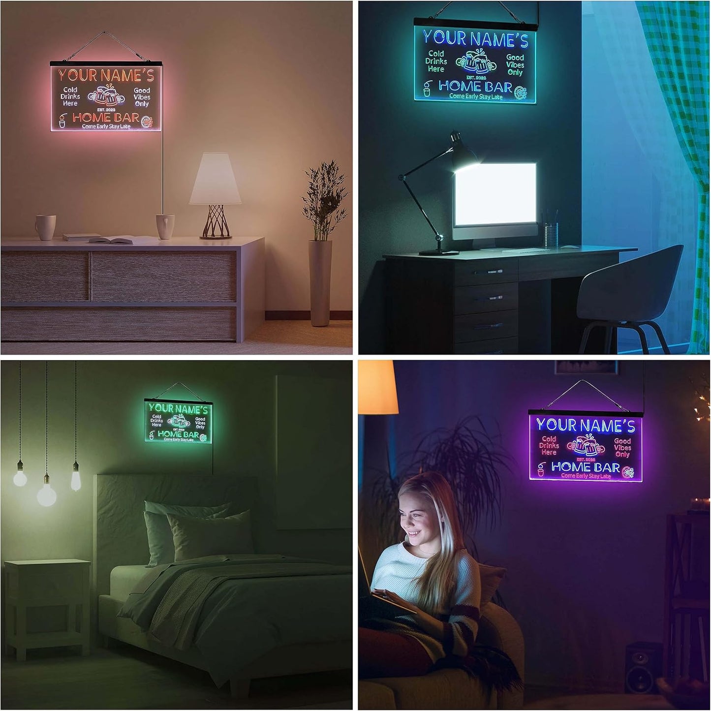 ADVPRO Personalized Your Name Custom Home Bar Beer Established Year Dual Color LED Neon Sign White & Green 16 x 12 Inches st6s43-p1-tm-wg