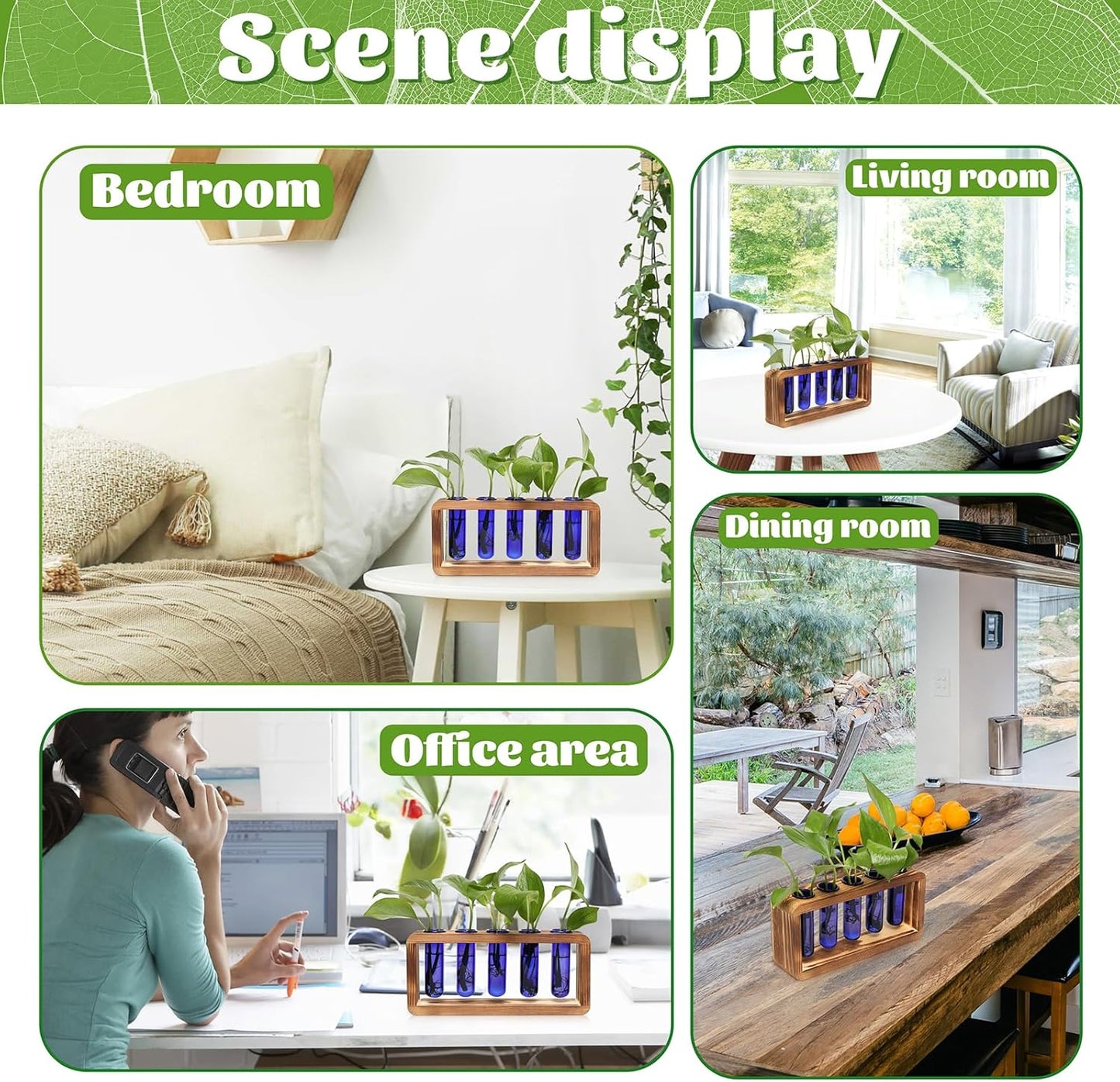 Glass Plant Propagation Station with 5 Test Tubes Colorful Planter Vase Birthday Gifts for Women in Wooden Stand