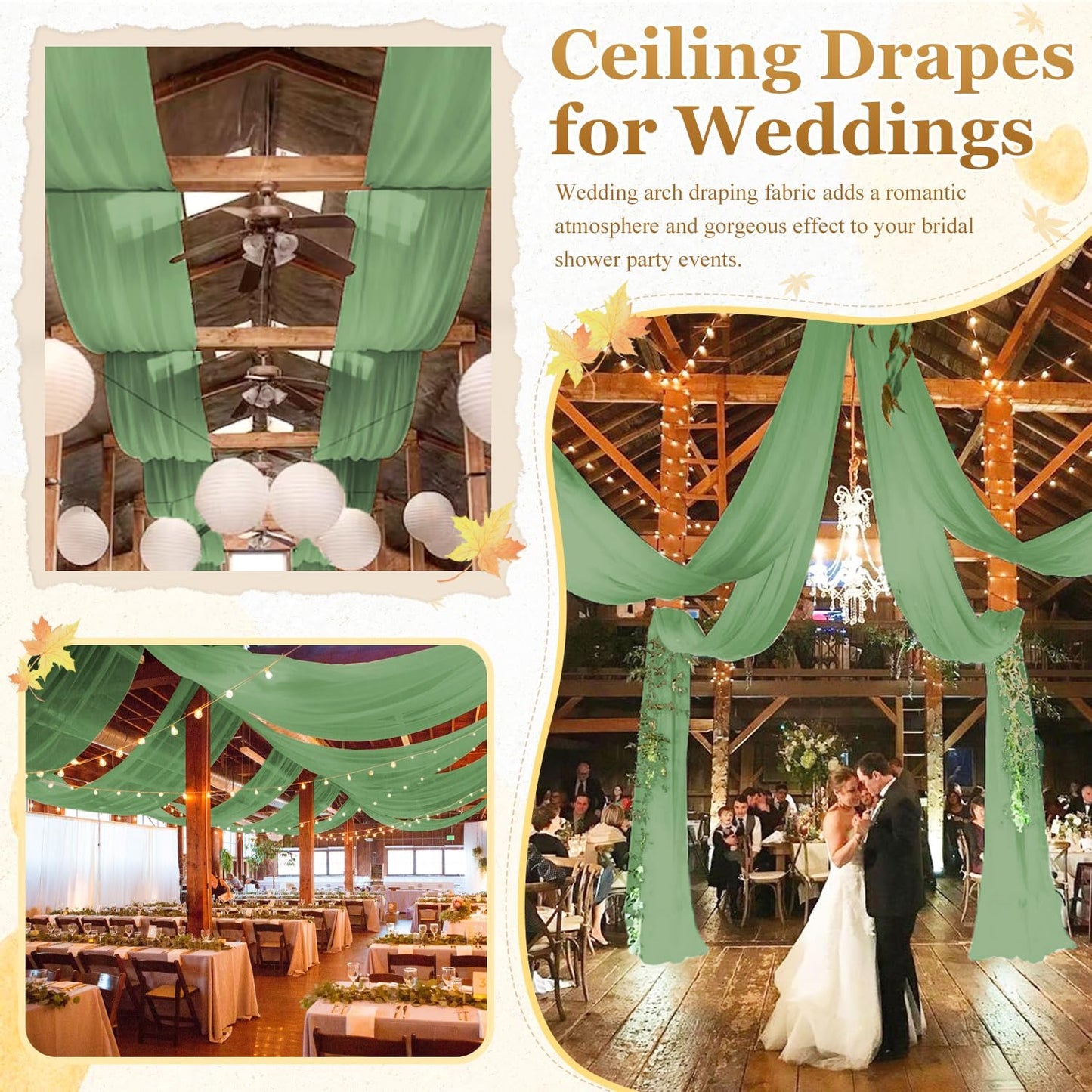 MODFUNS Sage Green Wedding Arch Draping Fabric 5x20ft 4 Panels Sheer Ceiling Curtain Chiffon Swag Curtain Romantic Tulle Arbor Draping for Party Banquet Hall Decoration