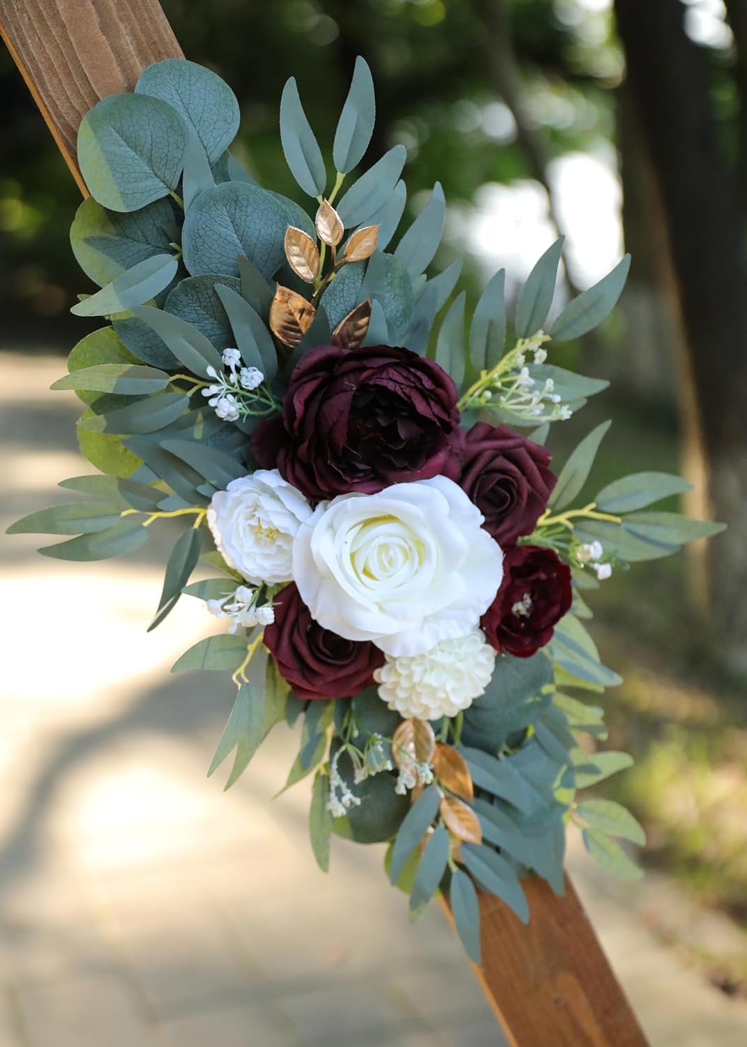 Artificial Burgundy Wedding Arch Flower Swags Set of 2 for Welcome Signs, Reception and Ceremony Decorations - Ivory Floral Decor